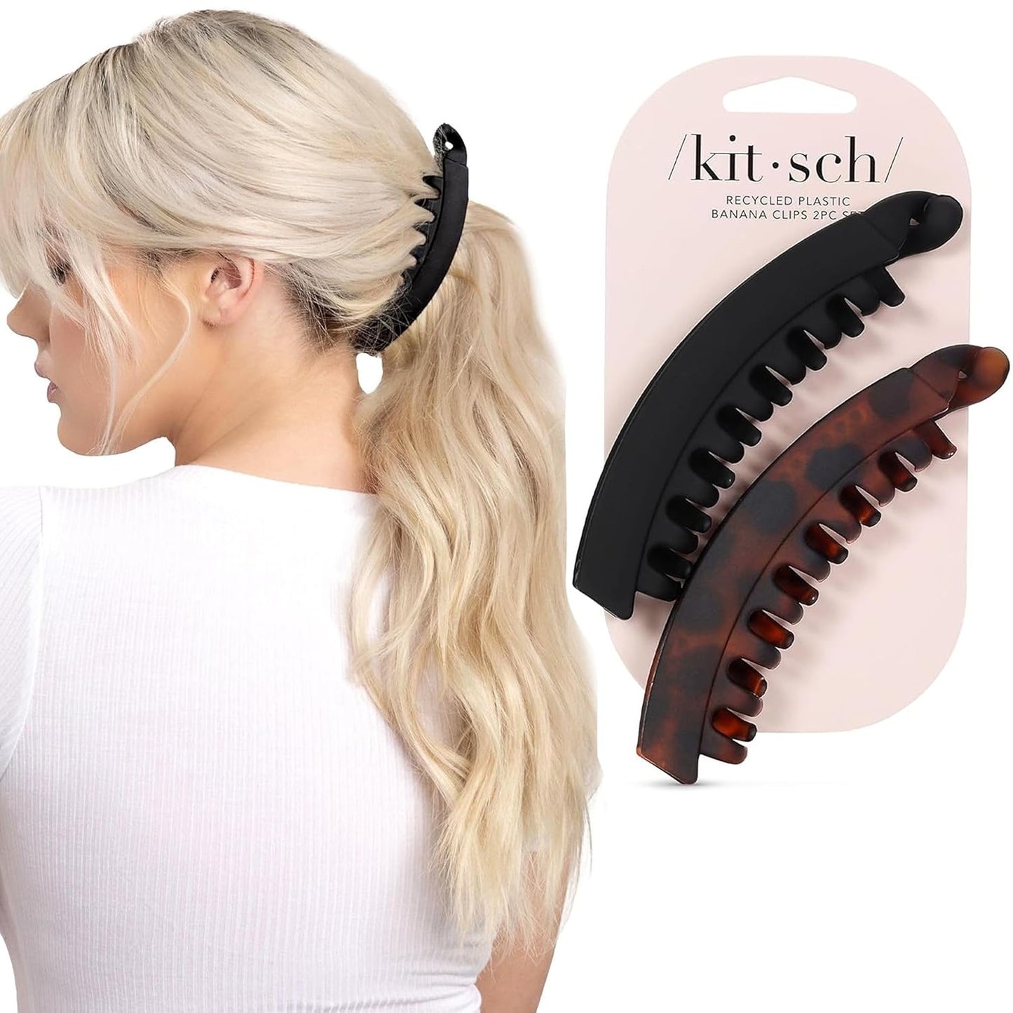 Large Hair Clips for Women - Fashionable Matte Plastic Loop Hair Claw Clips | Easy-Grip Design | Tortoise & Black, 2 Pcs