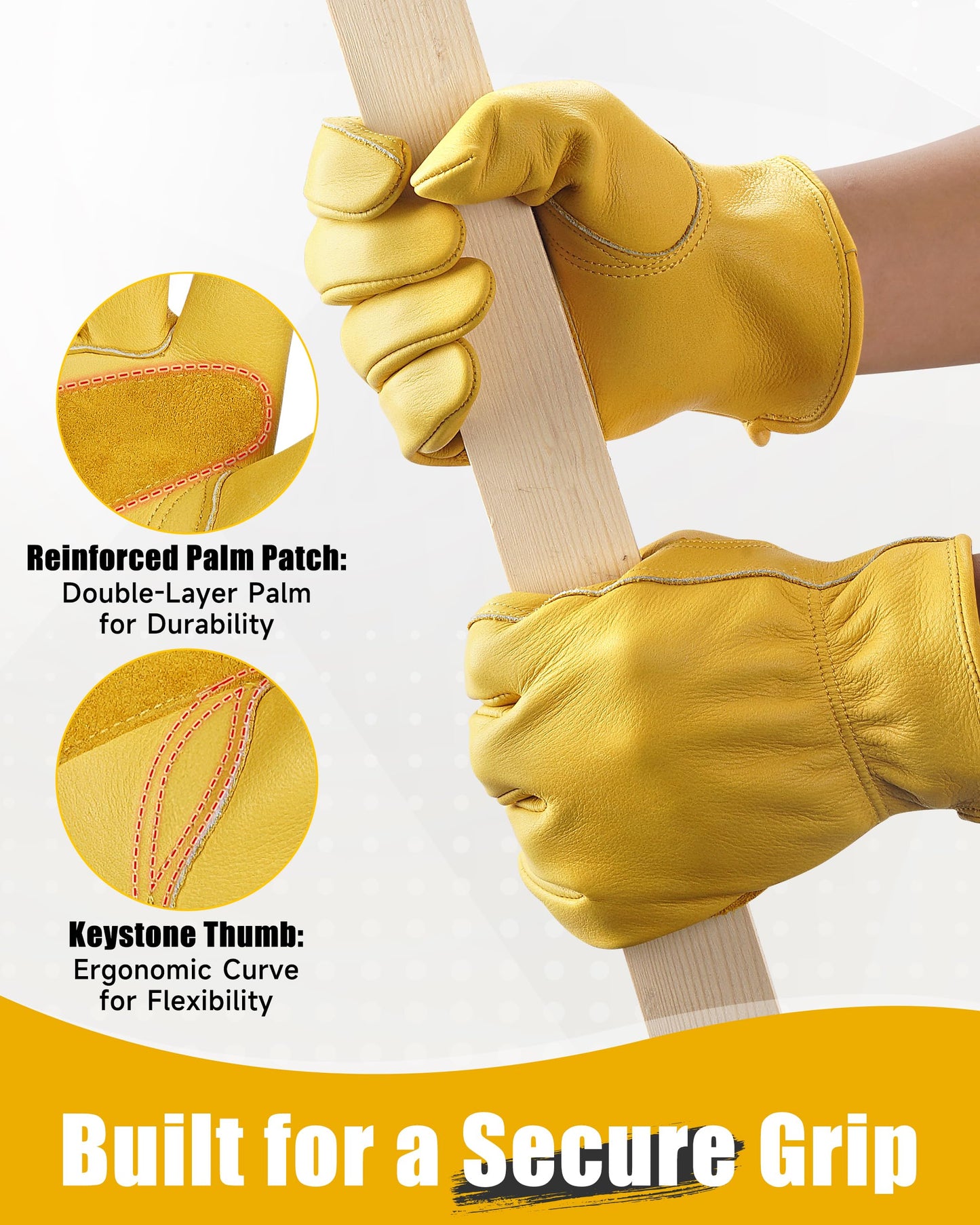 DULFINE Leather Work Gloves for Men & Women, Reinforced Durable Gardening Gloves,Cowhide Work Gloves,Puncture & Cut Resistant