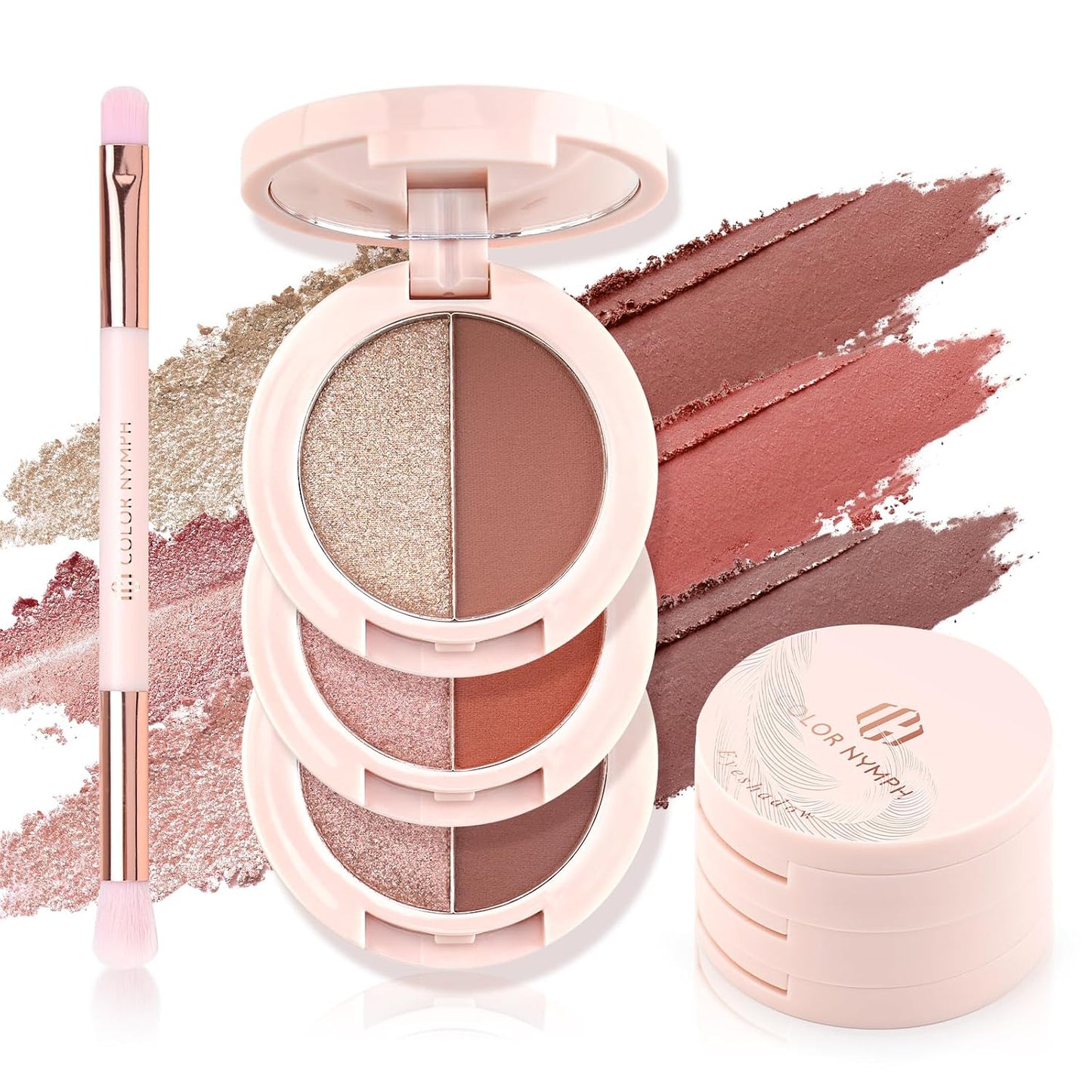 Contour Blush Highlighter Makeup Palette - 3 Colors, Shimmer & Matte Finish | Travel-Friendly Kit with Brush & Mirror