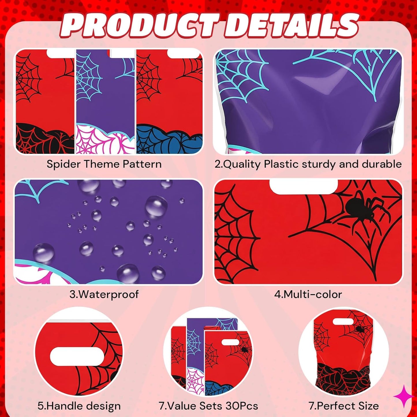 Spider Goodie Bags - 30 Pcs Cartoon Spider Candy Gift Bags | Birthday Party Supplies