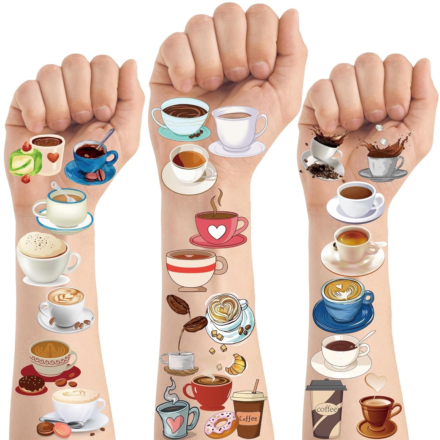 Coffee Temporary Tattoo Stickers - 200+ Cute Latte Designs for Birthday Parties | Class Prizes & Decorations