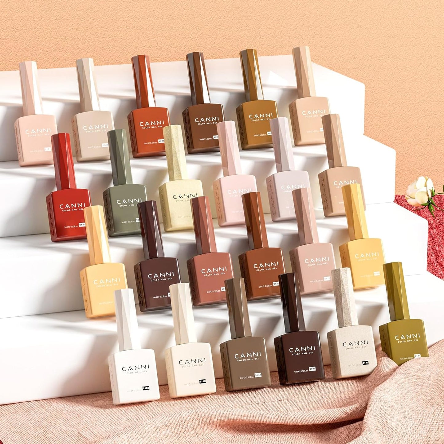 CANNI 30Pcs Hema-Free Gel Nail Polish Set | Nude, Brown, Red, Glitter & Gold - 9ML Soak Off Kit for DIY Nail Art