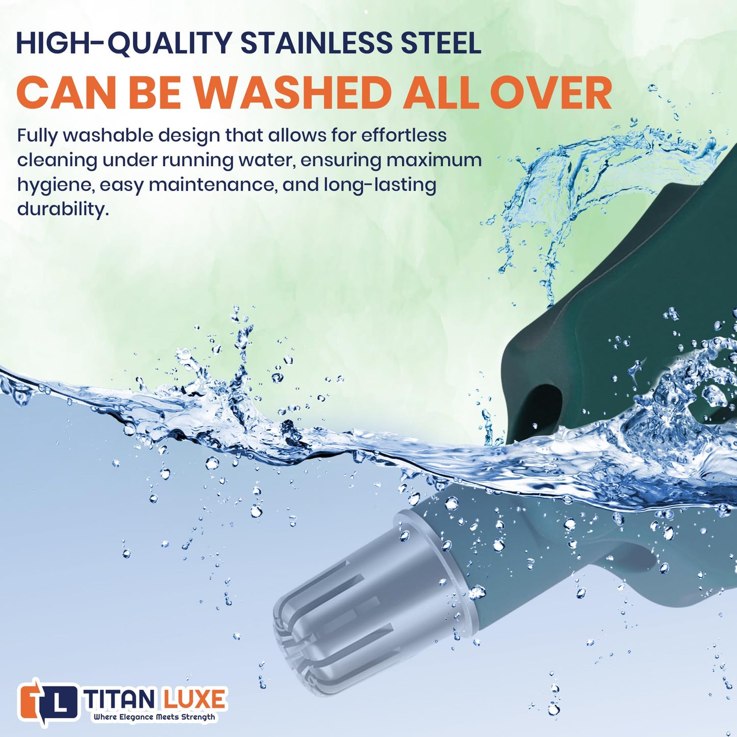 Titan Luxe Stainless Steel Hair Trimmer for Men and Women | Manual Nose and Ear Hair Trimmer | Nose Clippers, 360° Rotating Hair Trimmers | Washable Nose Hair Remover | Green