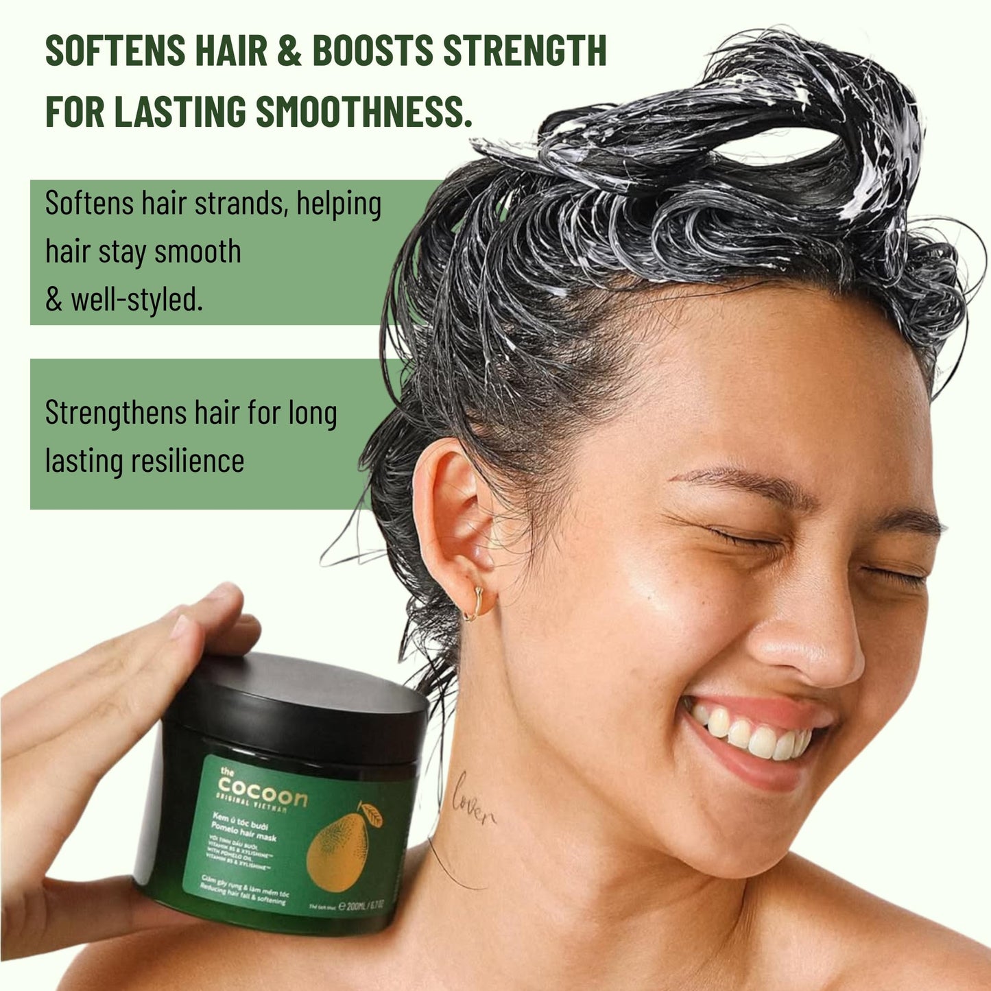 Cocoon Original Viet Nam Pomelo Hair Mask for Dry & Damaged Hair, Deep Conditioning Hair Treatment with Pomelo Essential Oil, Vitamin B5 & Xylishine, Hydrating & Softening Formula, 200 ml / 6.76 fl oz