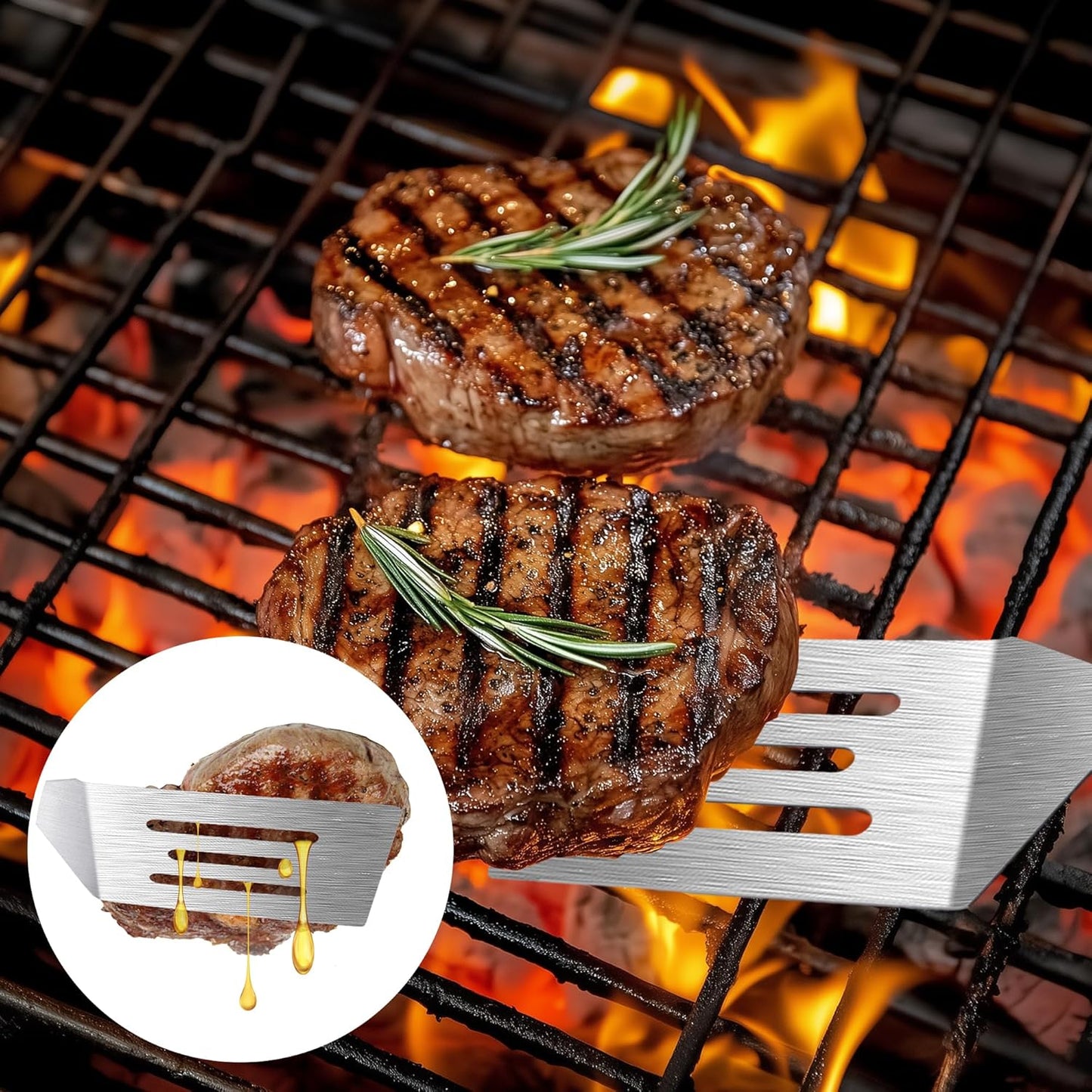 Stainless Steel Spatula Set - 2 Metal Spatulas with Wooden Handles for Cast Iron | Ideal for Frying Steak, Pancakes & More