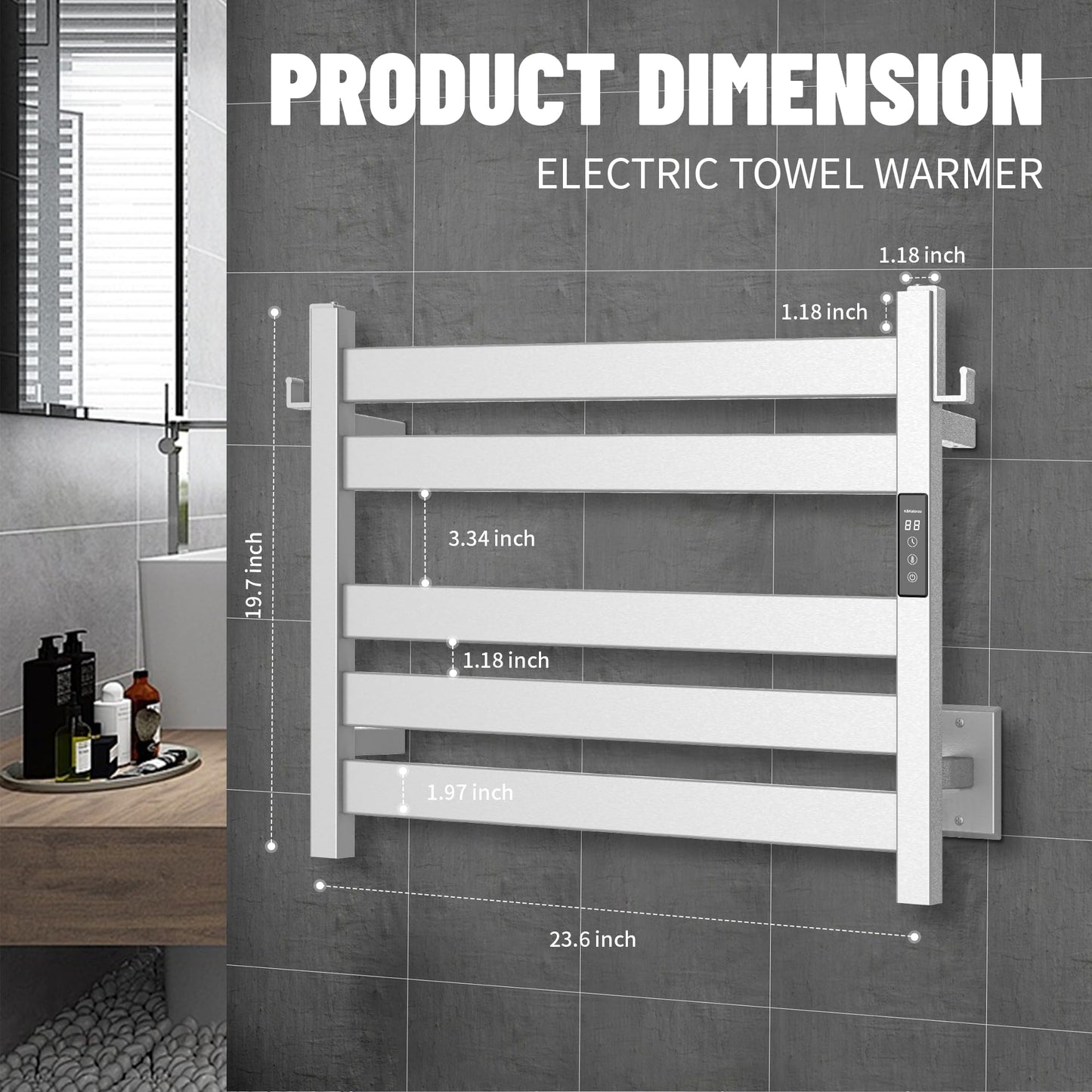 K&KALONZO Wall-Mounted 6-Bar Heated Towel Rack, Fast Heat in 2 Min, EL18ML