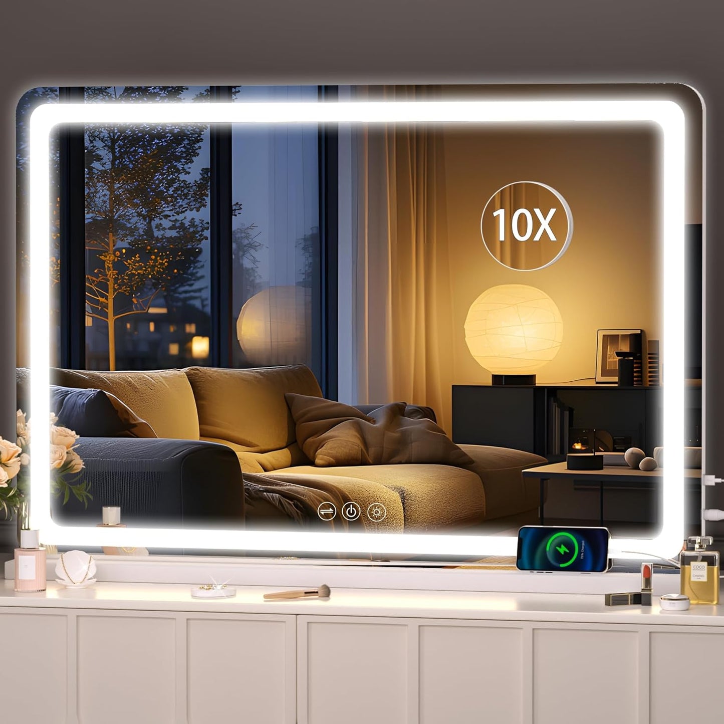 LED Makeup Mirror with Lights - 31.5" x 22" Dimmable Touch Screen Vanity Mirror | Round Black Design