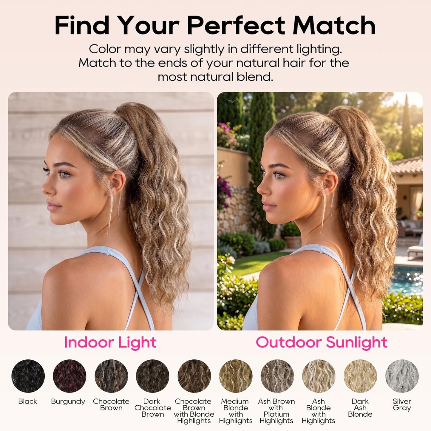 REECHO Ponytail Extension - 18 Inch Curly Claw Clip-In Hairpiece for Women | Natural Synthetic Hair - Black Brown