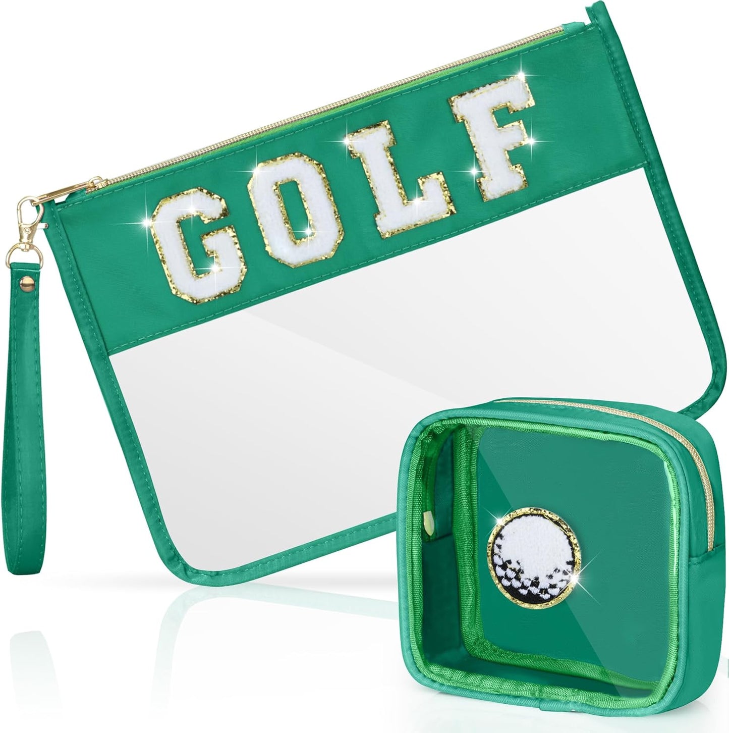 Softball Gifts Makeup Bag - 2 Pcs Clear PVC Organizer Pouch | Waterproof Travel Toiletry Bag for Women