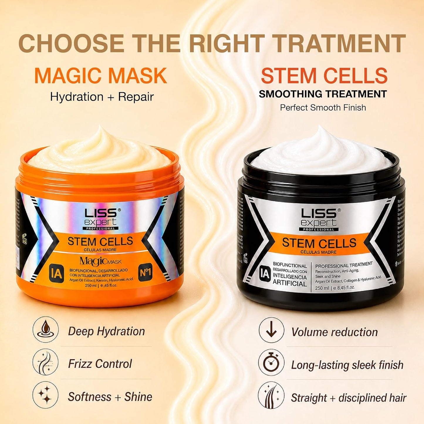 Liss Expert Magic Hair Mask - Argan Oil & Keratin | Frizz Control & Moisturizing | 8.45 oz