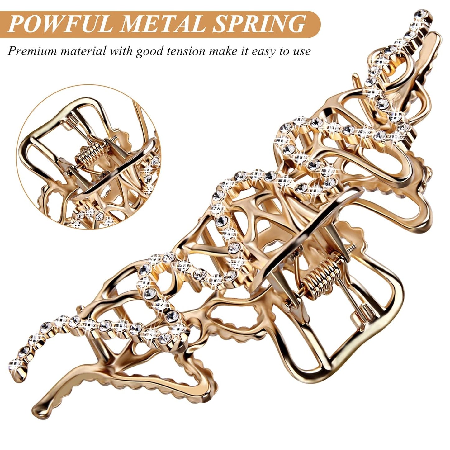 Large Hair Claw Clips for Thick Hair - Rhinestone Jumbo Jaw Clip | Strong Hold, Gold