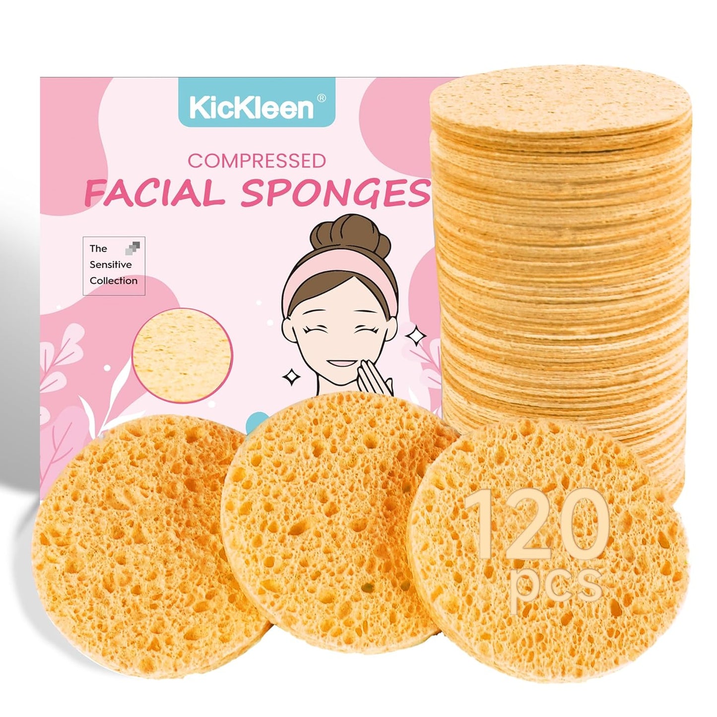Compressed Facial Sponges - 100% Natural Cellulose Spa Sponges for Daily Cleansing | Makeup Removal & Exfoliation (60 Count, Yellow)