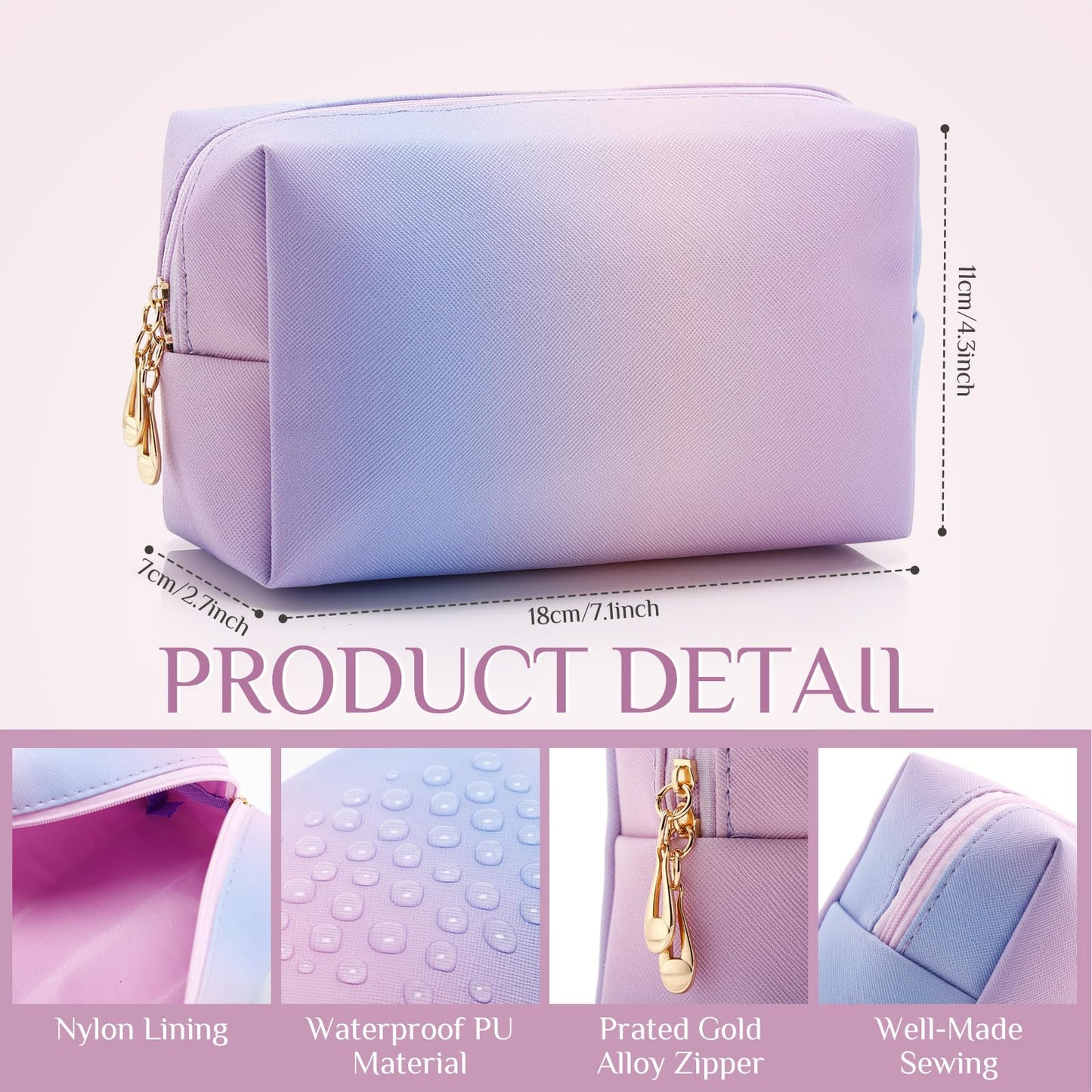 Sanwuta 9 Pcs Makeup Bags Bulk PU Double Zippers Cosmetic Bag Makeup Toiletry Small Pouch Portable Travel Organizers Case for Women Bridesmaid Proposal Gifts(Laser Purple)