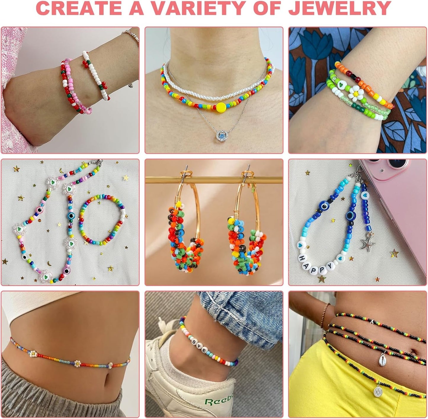 4mm Glass Seed Beads for Jewelry Making - DIY Bracelet Kit with Letter Beads & Elastic String | Perfect for Friendship & Waist Beads