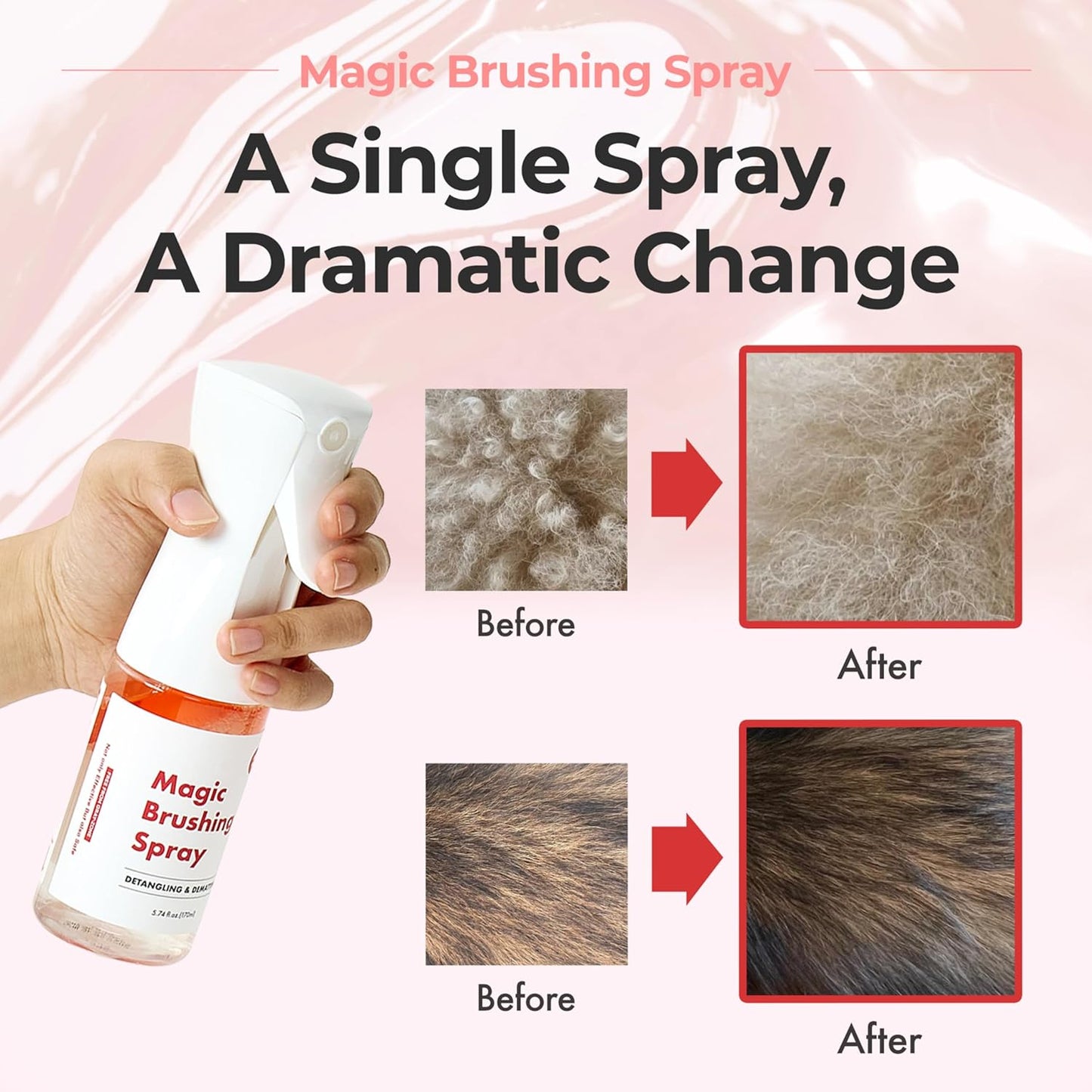 Magic Brushing Spray for Dogs - Fur Detangler & Conditioner | Hypoallergenic Deodorizer, 5.8fl oz (170ml)