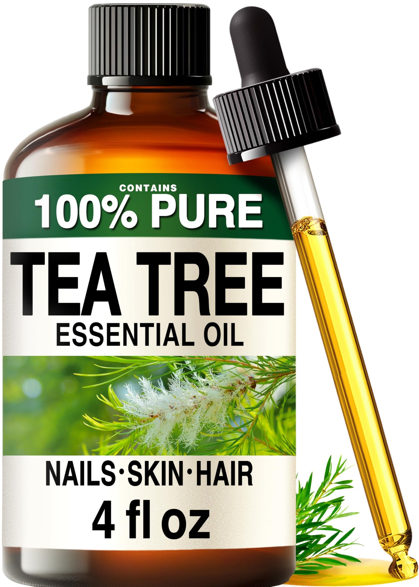 100% Pure Tea Tree Oil - 4 Fl Oz Tea Tree Essential Oil for Hair, Skin, Diffuser, Aromatherapy & DIY Soap Making Scent