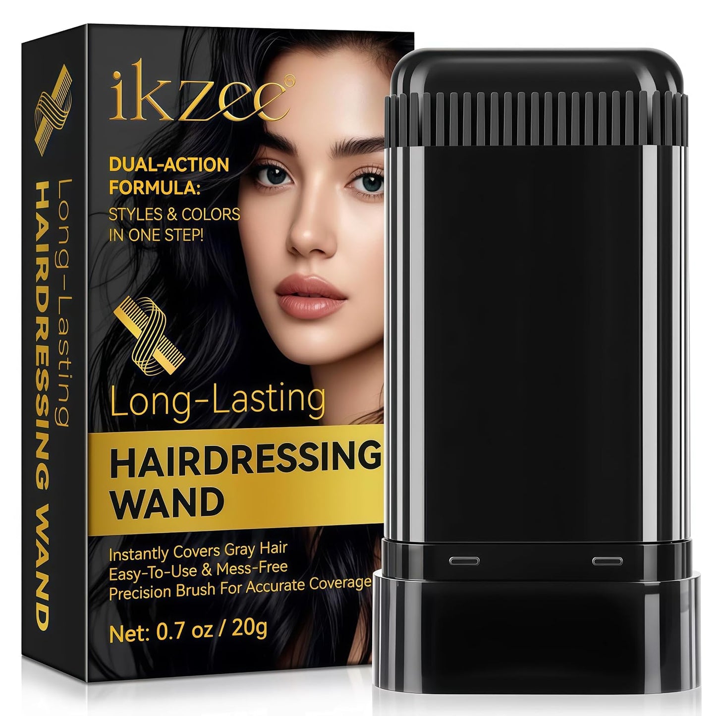 Temporary Hair Dye Comb - Gray Hair Coverage & Touch-Up | Non-Irritating, Smudge-Proof Formula (Black)