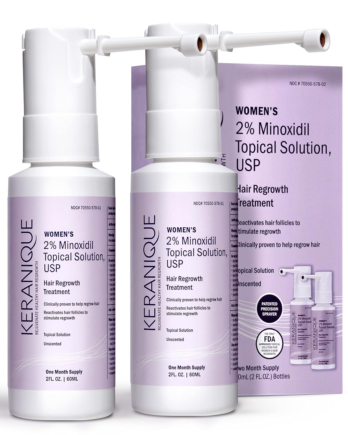 Keranique Hair Regrowth Treatment for Women - 2% Minoxidil Topical Solution for Thinning Hair - 4 Fl Oz with Precision Spray Applicator