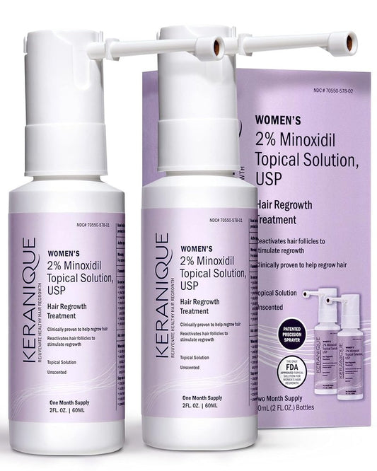 Keranique Hair Regrowth Treatment for Women - 2% Minoxidil Topical Solution for Thinning Hair - 4 Fl Oz with Precision Spray Applicator