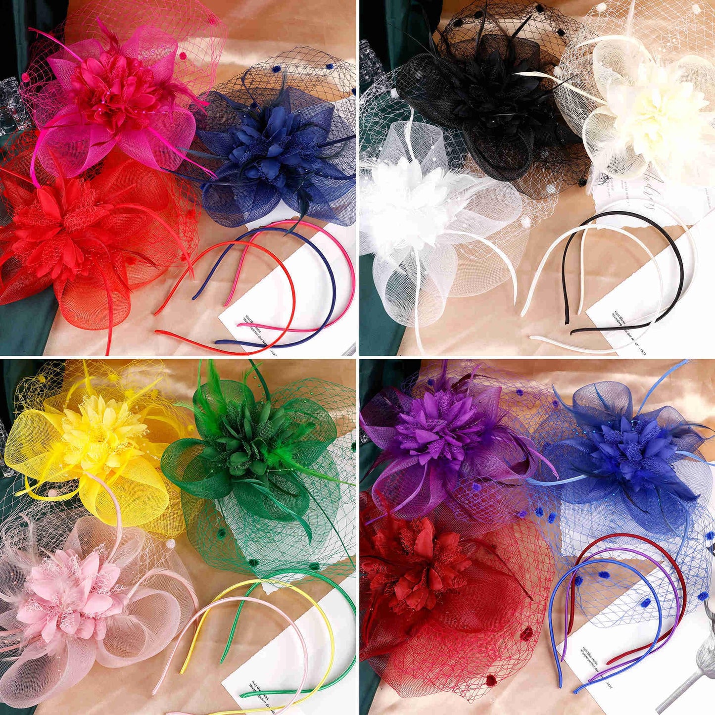 Masedy Fascinators Hats for Women Tea Party Hat Feather Mesh Headband Vintage Lace Headwear Veil Hair Clip Church White