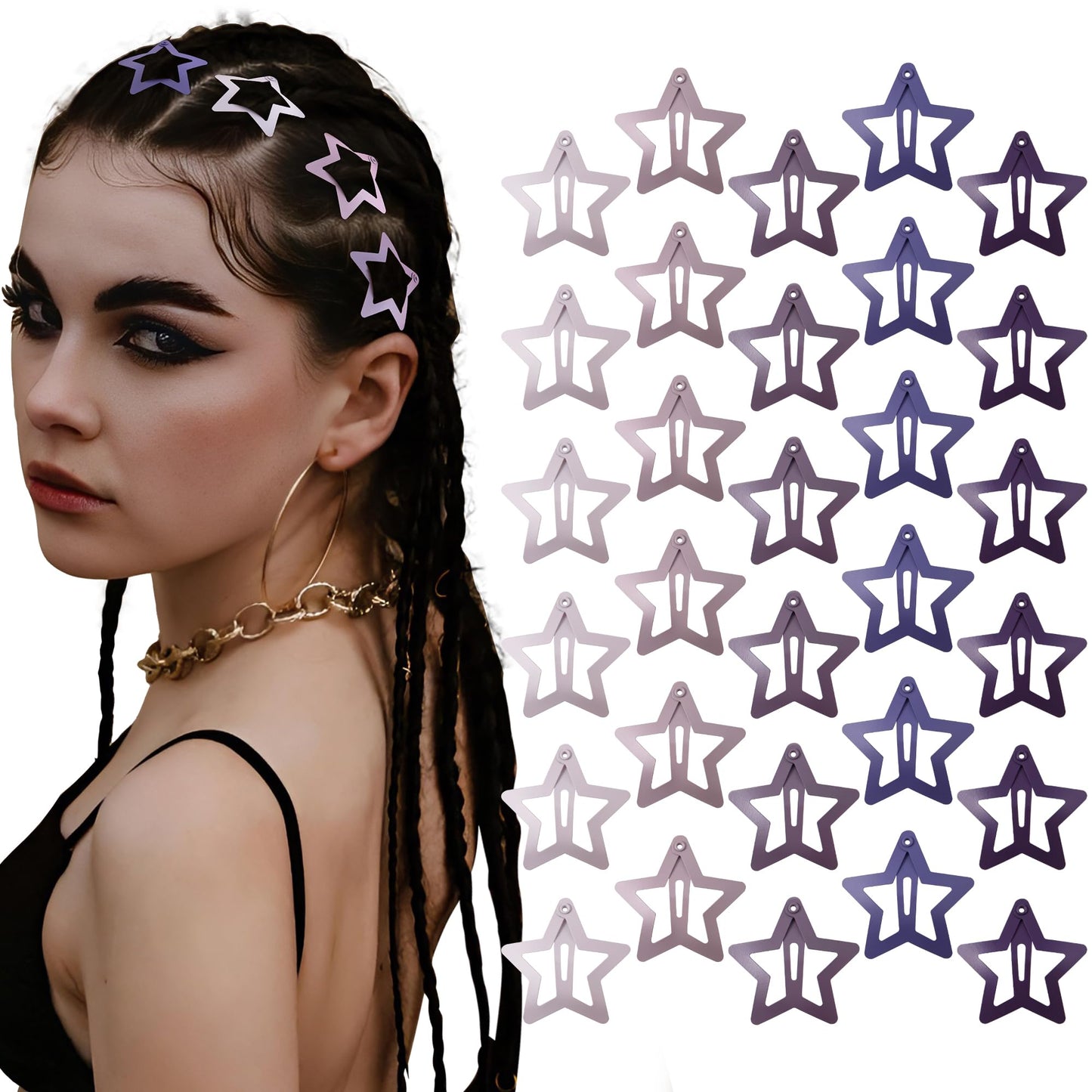 Cptots 30 Pcs Metal Star Hair Clips 2000s Y2K Snap Barrettes 1.25 In Non Slip Star Hair Accessories for Women,Matte Multiple Purple