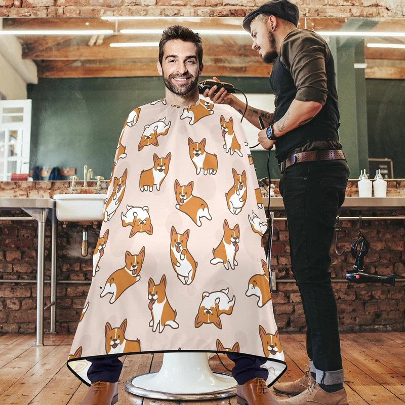 Visesunny Barber Cape - Corgi Dog Cartoon Animal Polyester Hair Cutting Salon Apron - Anti-Static, Water-Resistant Haircut Shaving Cloth Beard Bib