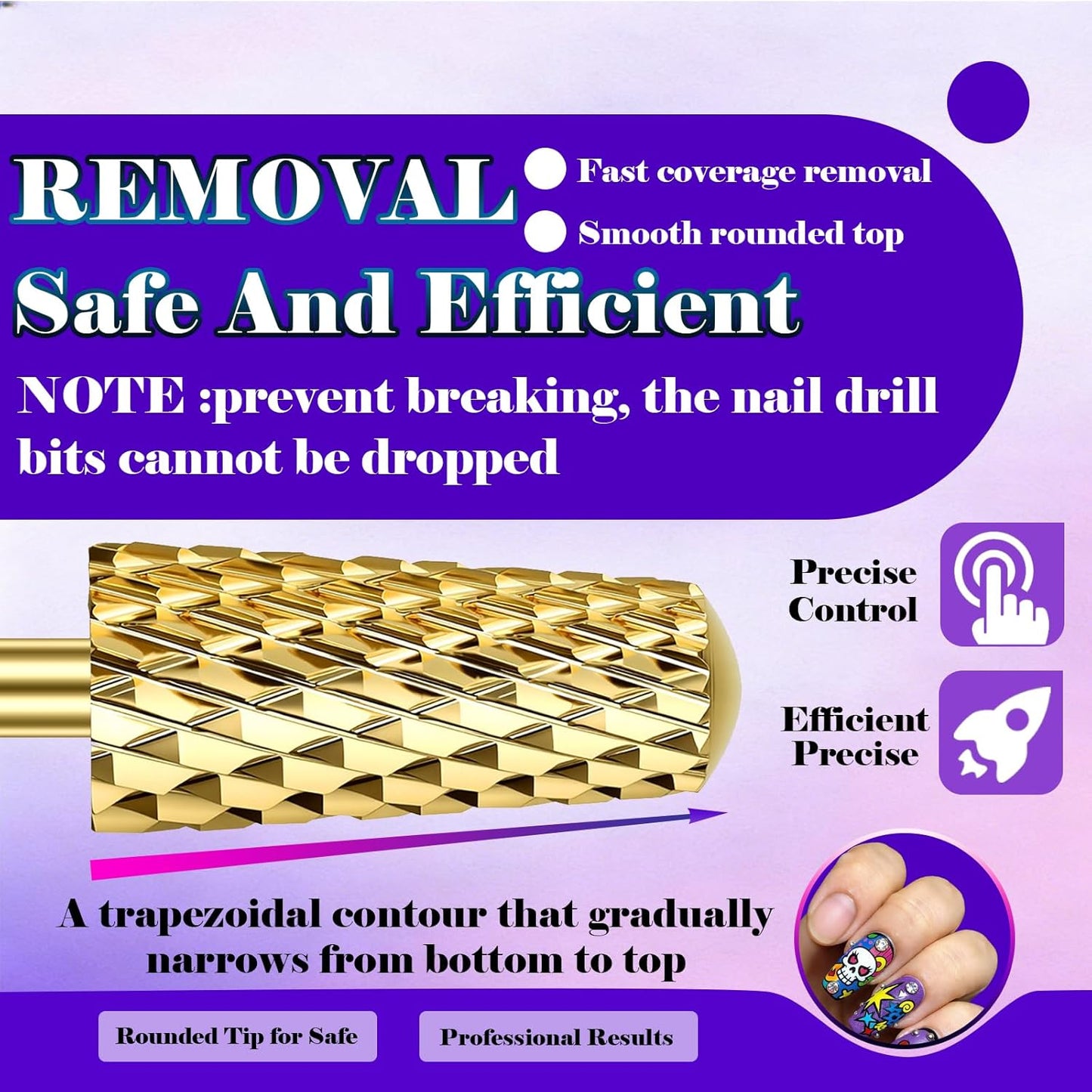 FANTEXY Nail Drill Bit - Smooth Round Top Gold Tungsten Carbide | Medium Size for Acrylic & Gel Nails