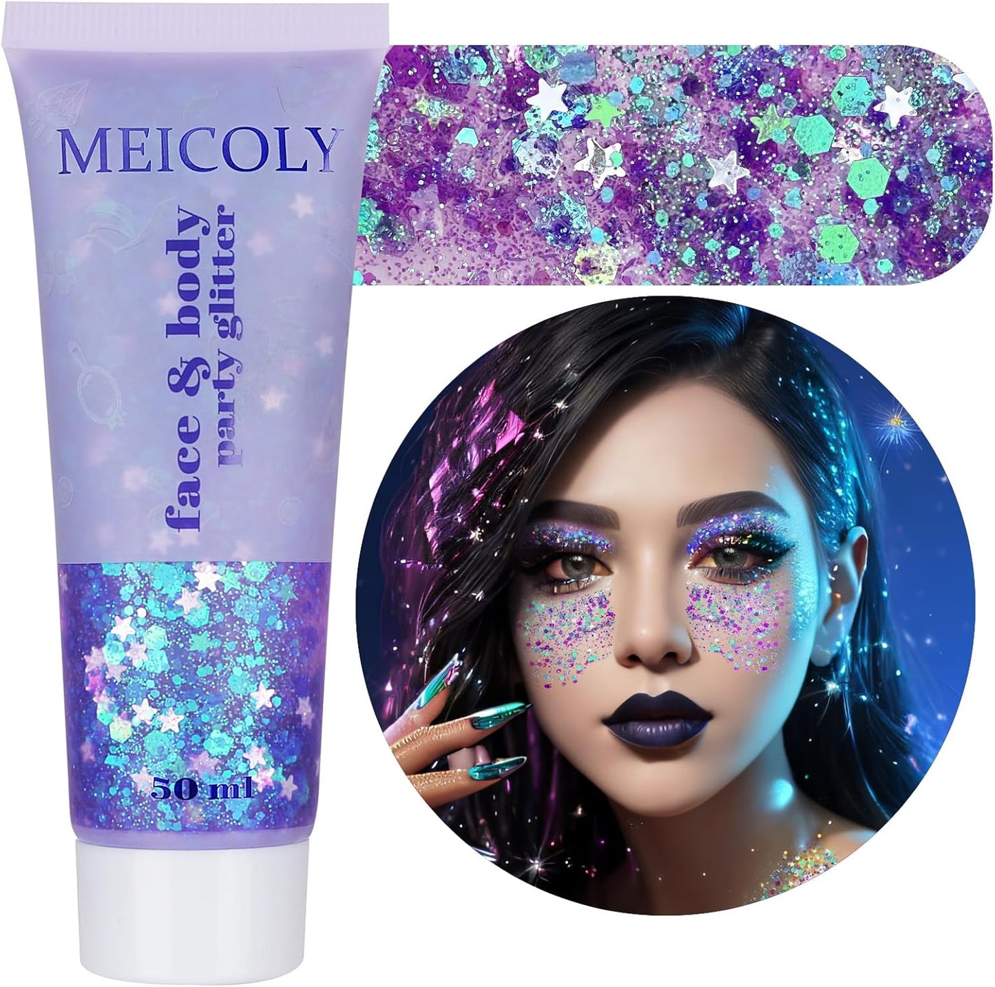Star Shaped Red White and Blue Body Glitter Gel - 50g Patriotic Face & Hair Glitter for 4th of July Outfits