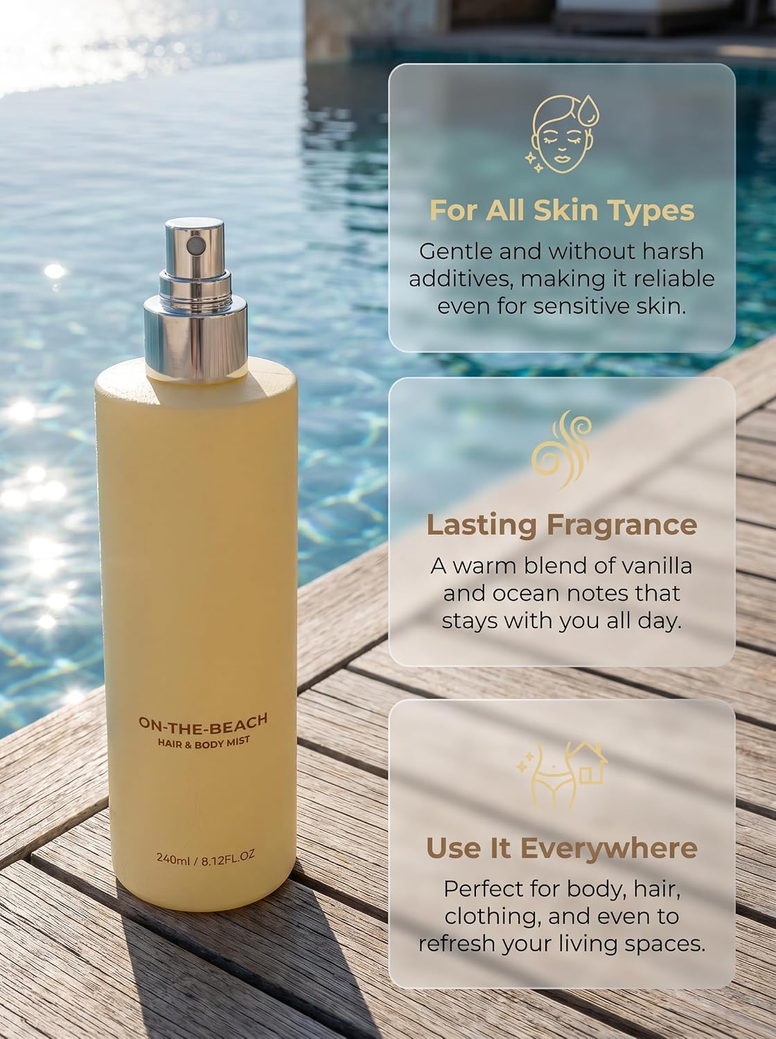Beach Fragrance Spray - Natural Vanilla & Ocean Scent | Portable Non-Sticky Mist for Hair & Body (1)