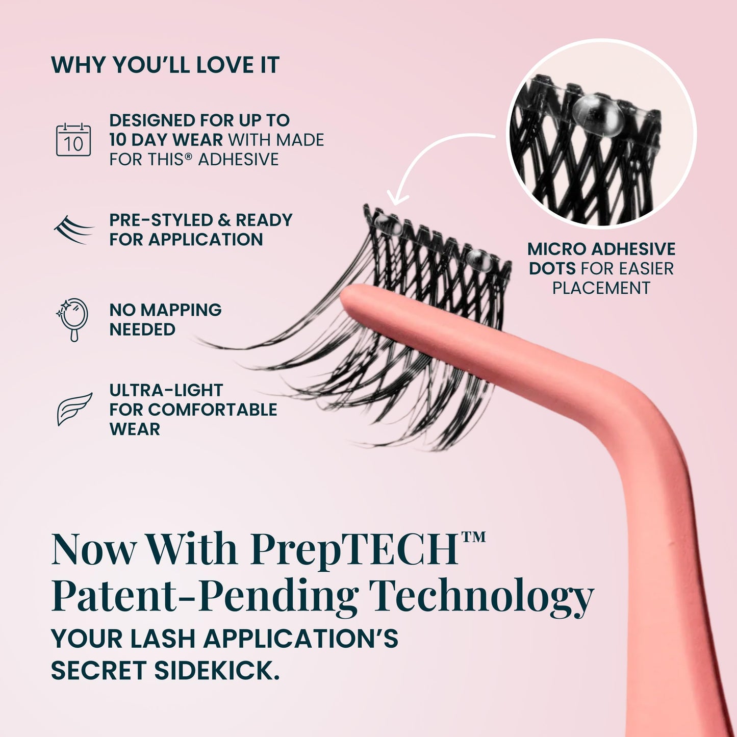 FlutterHabit The Sweetheart prepTECH Classic 6 Pair Underlash Extensions, 11–13mm Natural Curl Lash Clusters, Under Lash Eyelashes Home Application, Medium Volume Doll Eye, Adhesive Required