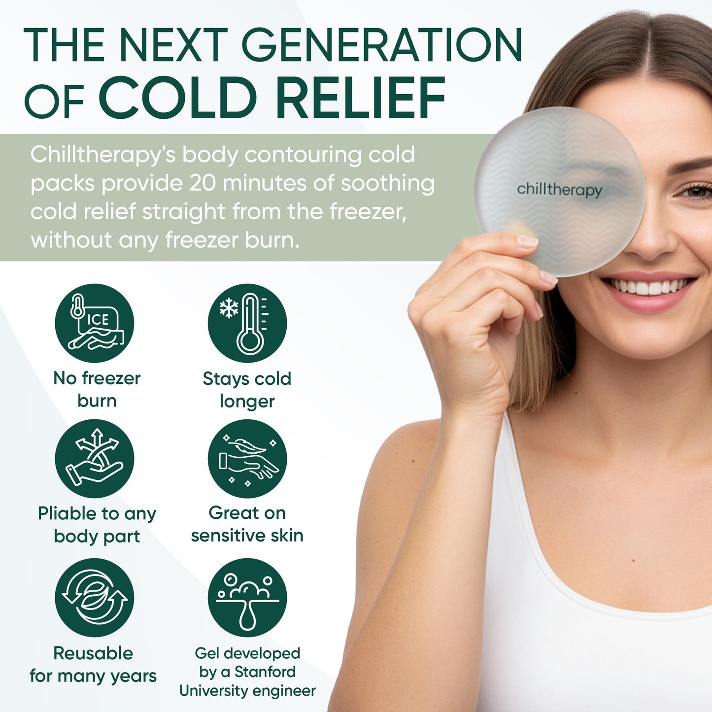 Chilltherapy Small Ripple Reusable Ice Pack for Face & Eyes, 4” Precision Cold Therapy Gel Pack, Flexible Silicone Cooling Pad for Puffy Eyes, Skincare & Targeted Relief, Compact Travel Size