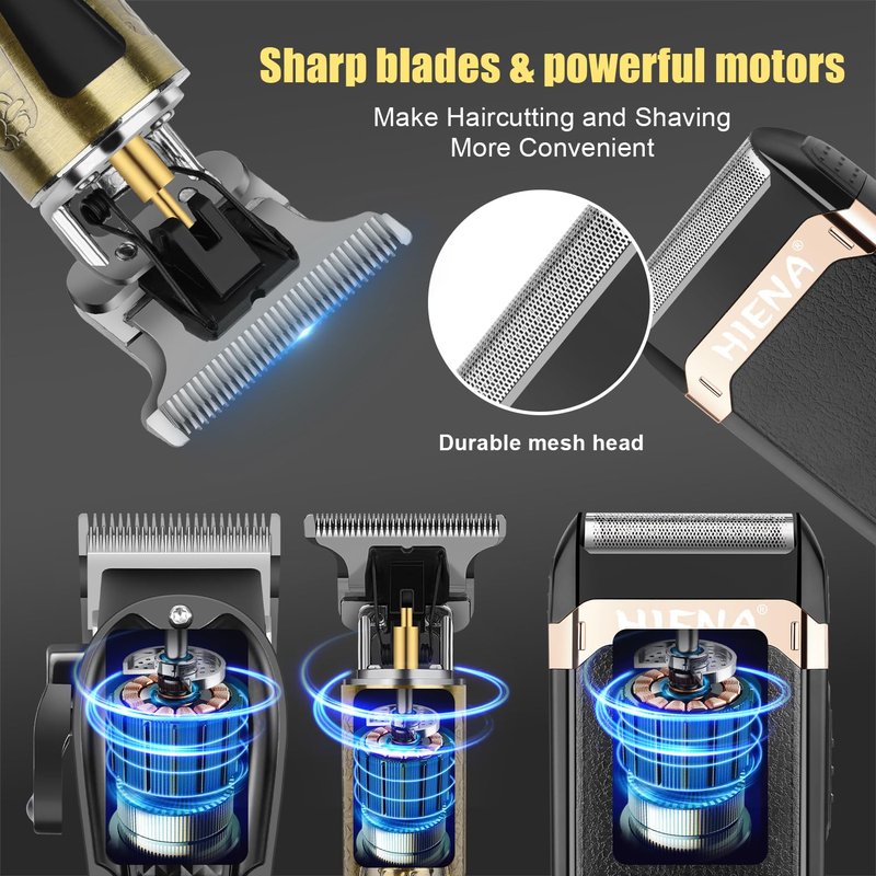 HIENA PRO Professional Hair Clippers for Men, Cordless Hair Clipper for Hair Cutting Kit 3-in-1 LED Haircut Set with Foil Shaver, USB-C Rechargeable Barber Clippers for Men
