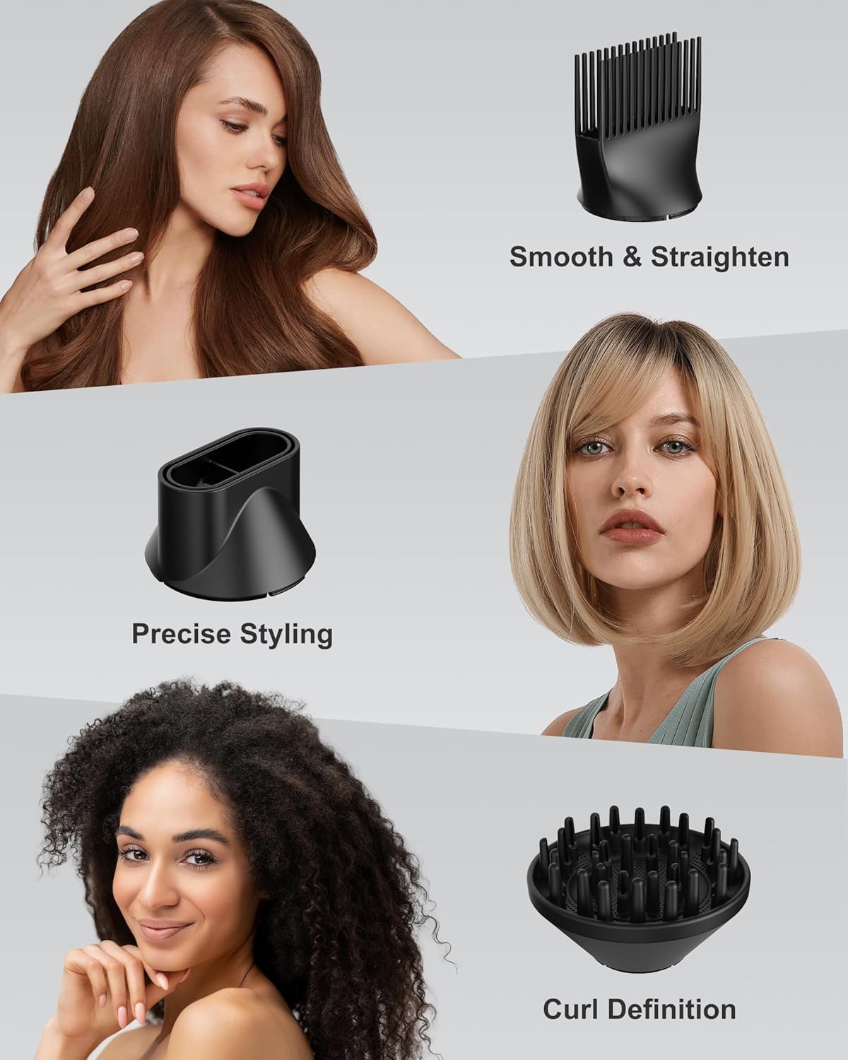 Hair Dryer with Comb - 1800W Ionic Blow Dryer for Curly Hair | Diffuser & Foldable Design | 6.5 ft ALCI Cord