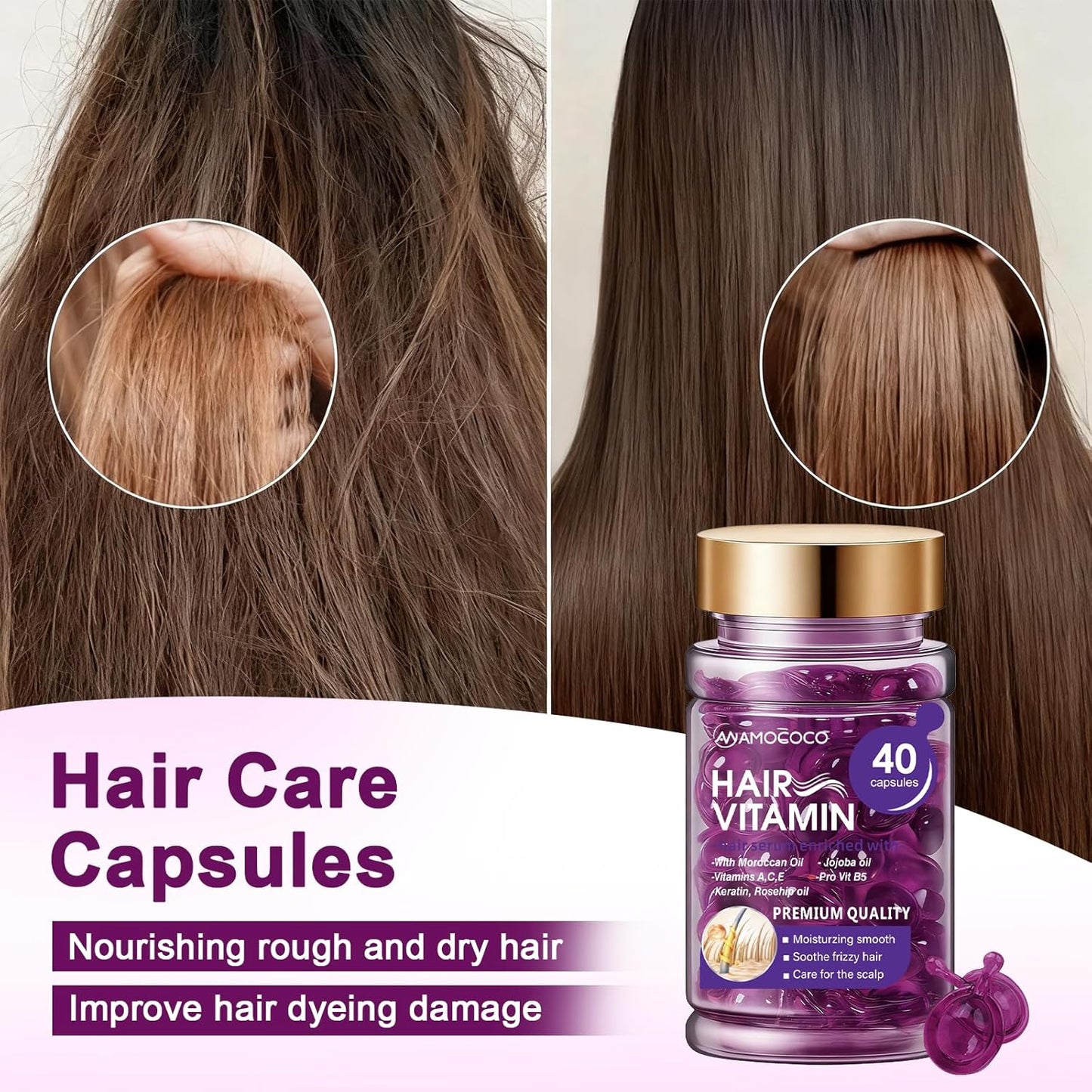 Nourishing Hair Oil Capsules - Keratin, Argan & Jojoba Oil | 40 Count for Frizz Control & Softness