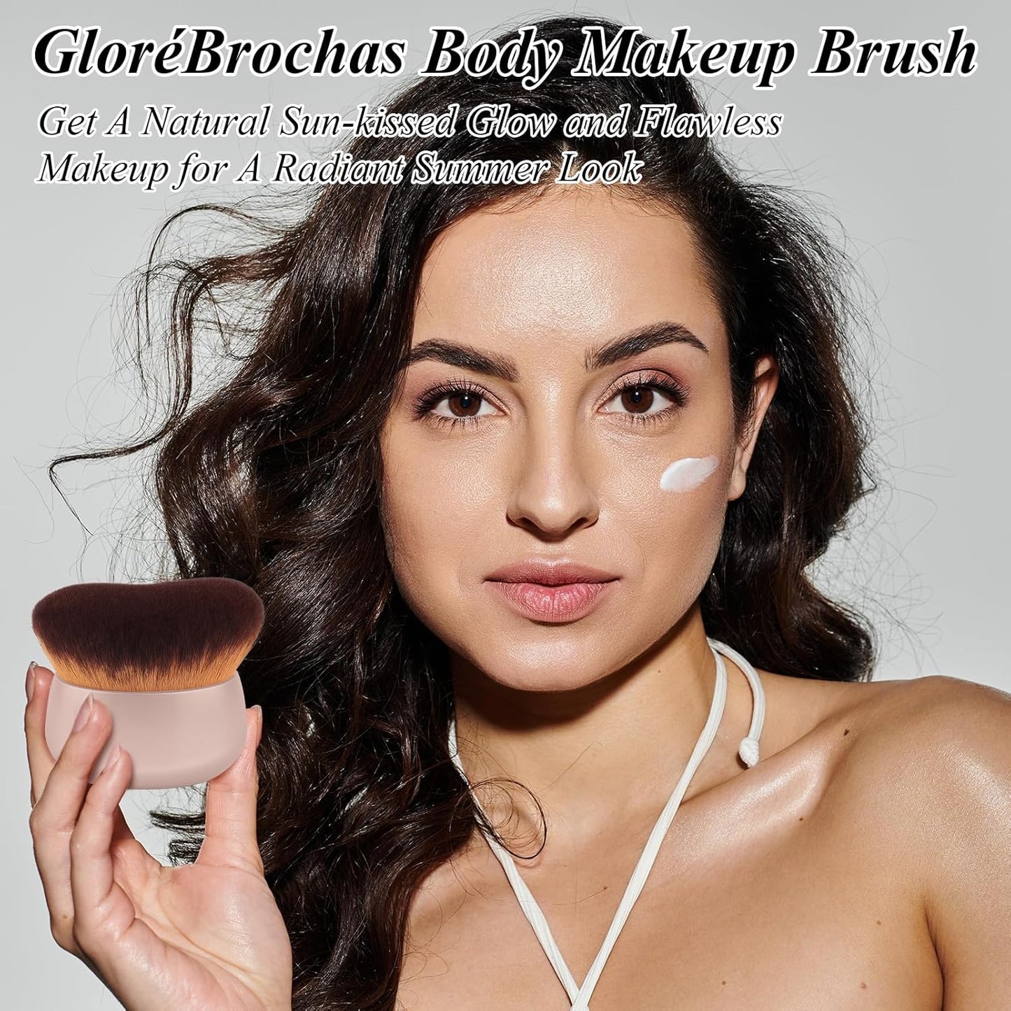 Extra Large Self Tanner Kabuki Makeup Brush - Ultra Soft Vegan Bristles for Body Makeup | Khaki, Wet & Dry