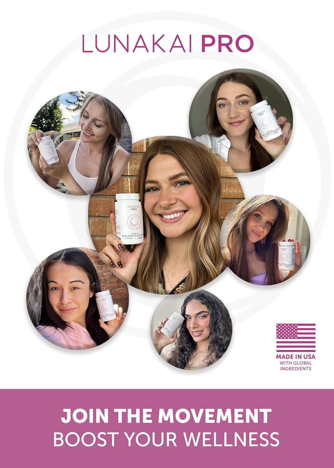 Lunakai Hair Growth Supplement for Women - 20 Nutrient Formula with Marine Collagen & Biotin | 90 Capsules