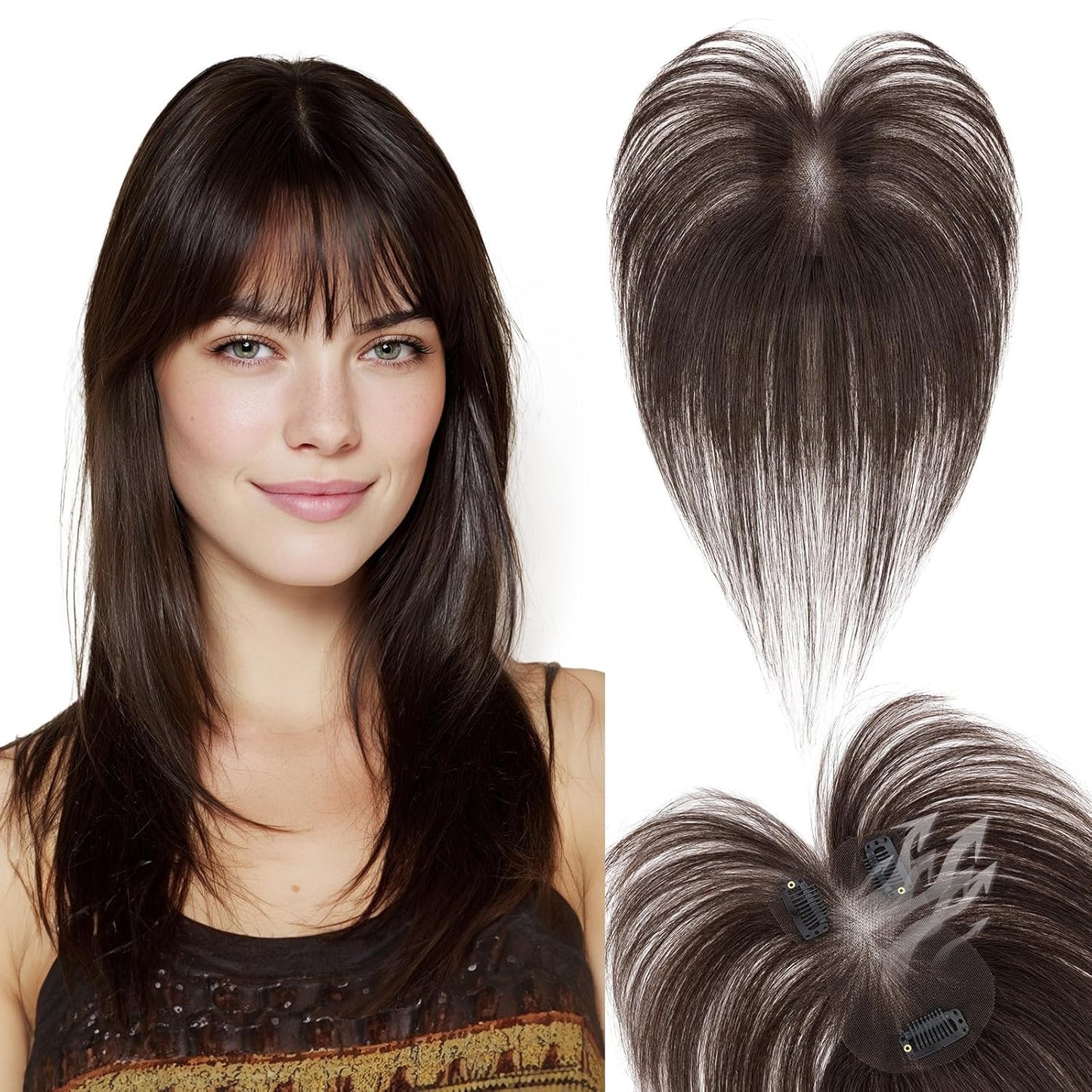 Human Hair Topper for Women - Lace Clip-In Hairpiece for Thinning Hair | Volume Boosting, 11 Inch Natural Black