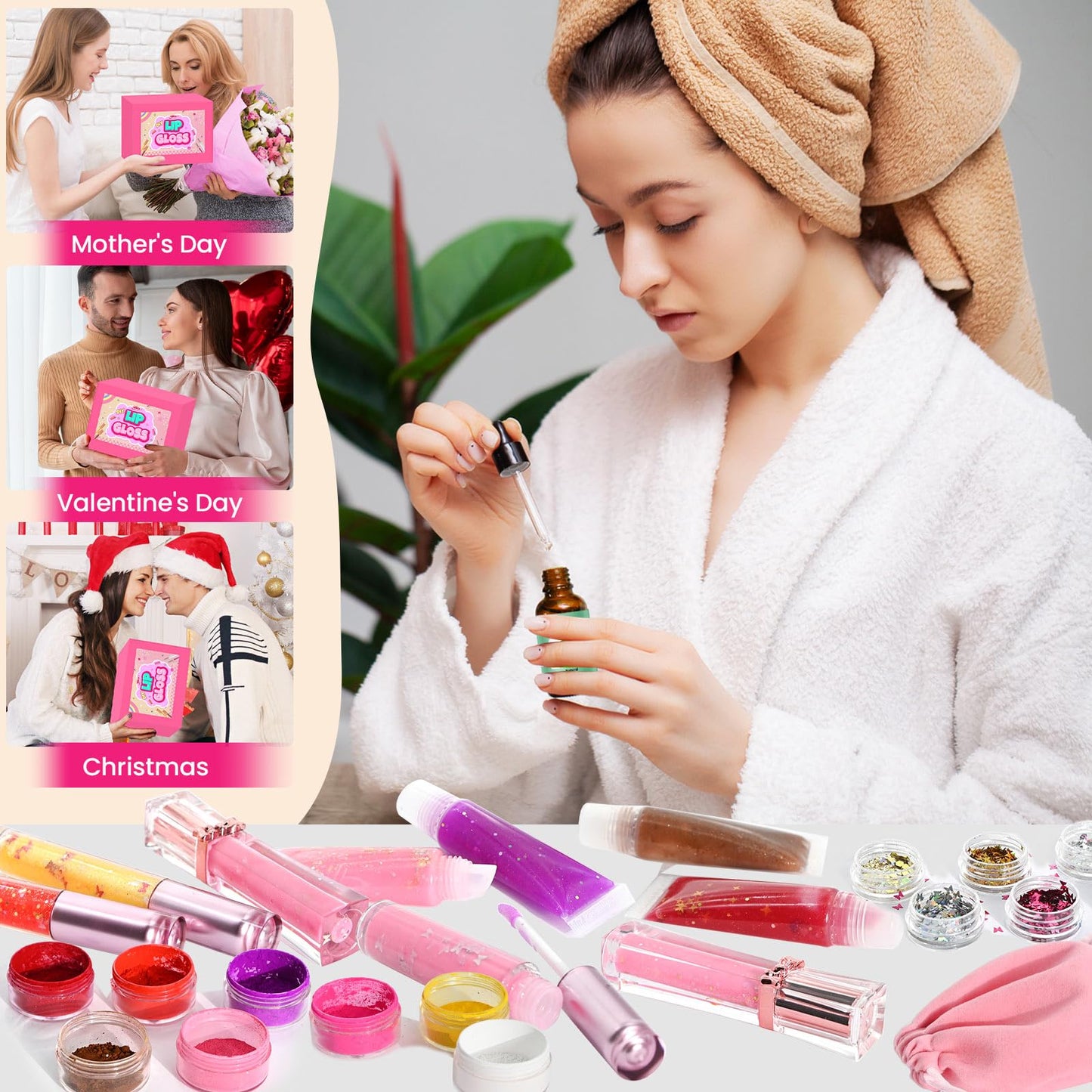 Gdblsm Lip Gloss Making Kit- DIY Lip Gloss Set for Women, Make Your Own Makeup Set with Moisturizing Clear Base, Pigments, Glitter, Jojoba Oil, Fun Lipstick Making Kit Gifts for Women Makeup Lover