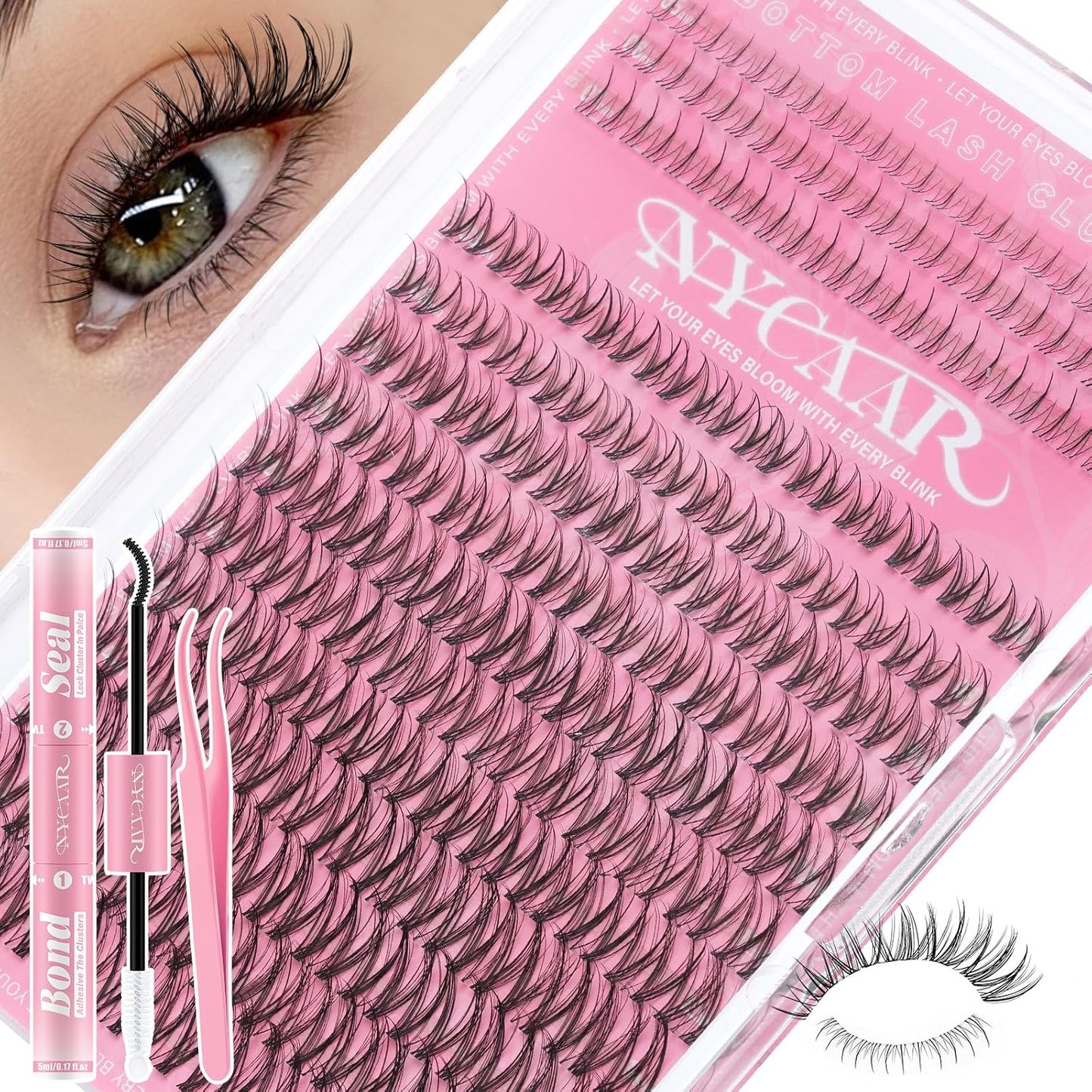 Natural Eyelash Clusters - 144pcs Wispy Lash Extensions | C Curl, Invisible Band, 8-16mm for Beginners