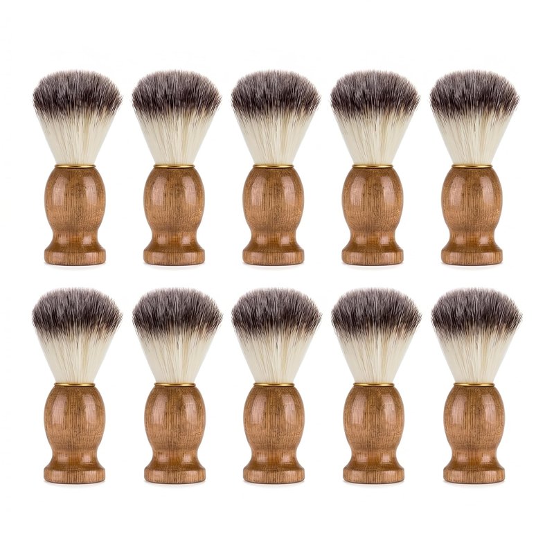 10 Pcs Wood Handled Shaving Brush for Men Shave Accessory, Bulk Beard Grooming Tool for Professional Salon, Shave Brushes Handmade Nylon Hair Brush for Men