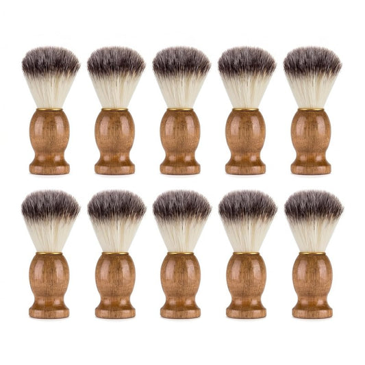 10 Pcs Wood Handled Shaving Brush for Men Shave Accessory, Bulk Beard Grooming Tool for Professional Salon, Shave Brushes Handmade Nylon Hair Brush for Men