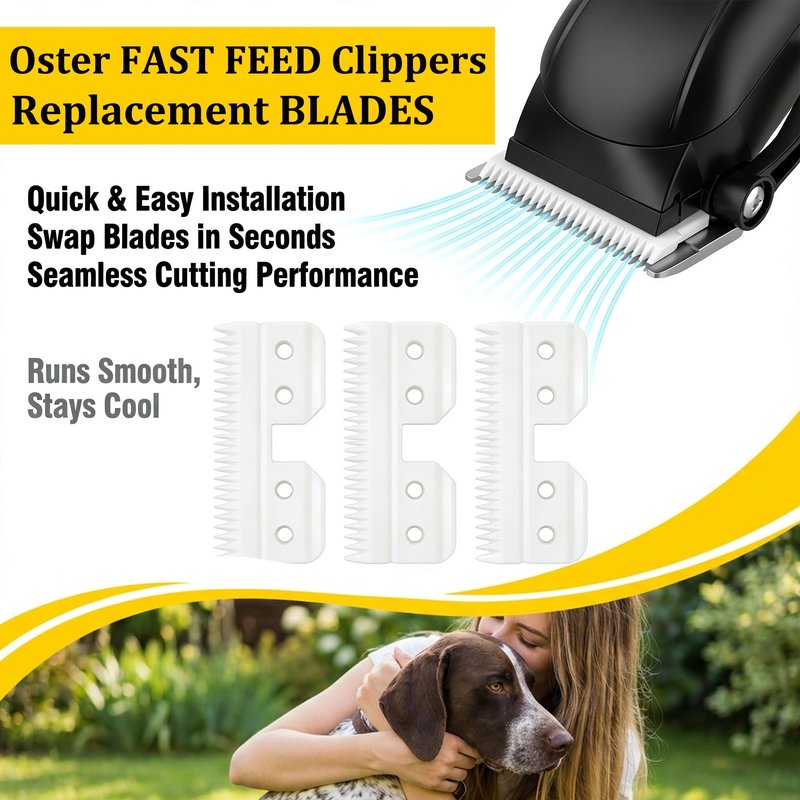 GR8GR8 3 Pcs Fast Feed Ceramic Clipper Blades Replacement Set, Oster Clipper Blades Compatible with Oster Fast Feed Clipper, Oster A5 Fast Feed, and Wahl KM Series, Premium Ceramic Blade- White