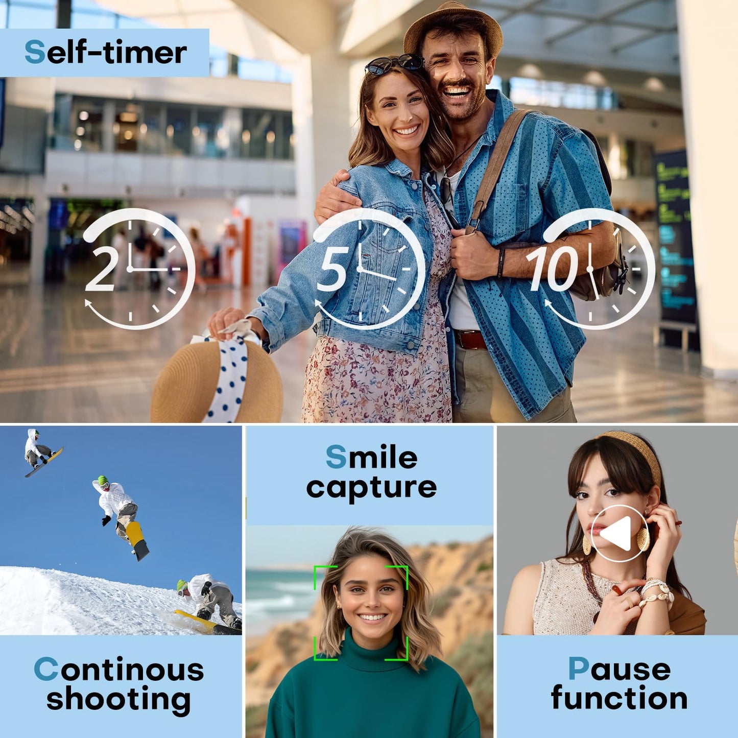 Digital Camera, 4K Digital Camera with Wide Angle Lens, 64MP Autofocus 16X Digital Zoom YouTube Compact Point Shoot Vlogging Camera for Teens/Beginners, 32GB Card, 2 Batteries(White)