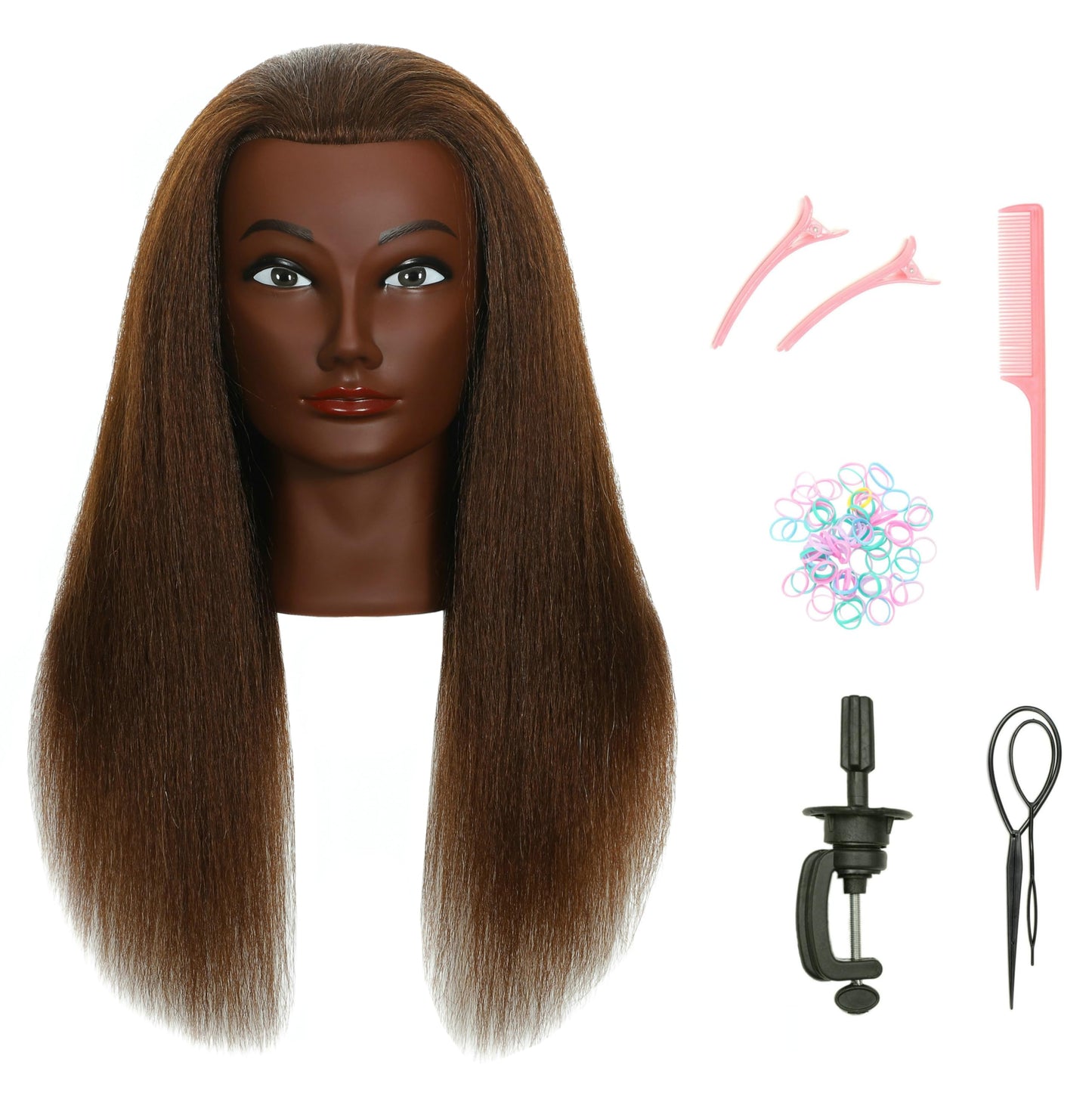QACIEH 100% Human Hair Mannequin Head Practice Styling Braiding with Stand