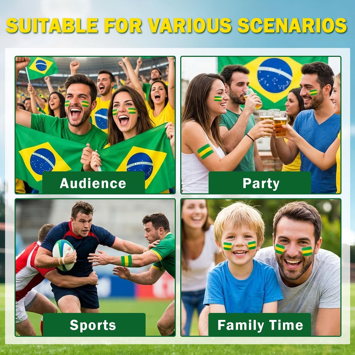 Face Body Paint Stick Player Fans Makeup Sun Glare Reduction Eye Black Paints Sticks for Game Day Baseball Football Softball Lacrosse Rugby Patriotic Accessories # Brazil Green & Yellow & Green