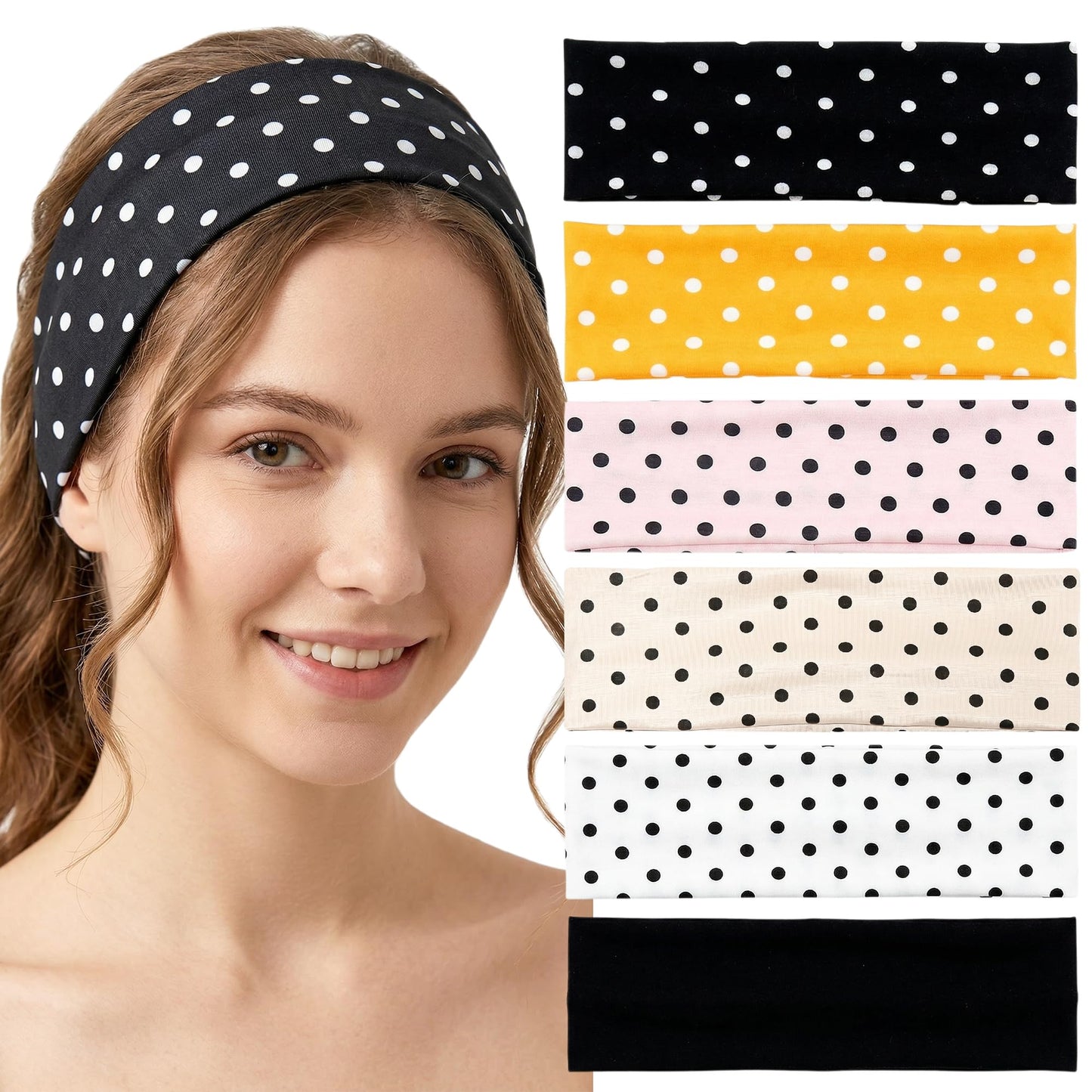 Waliah 6 Pcs Polka Dot Headband Cute Headbands for Women Soft Head Bands for Women's Hair Non Slip Headbands