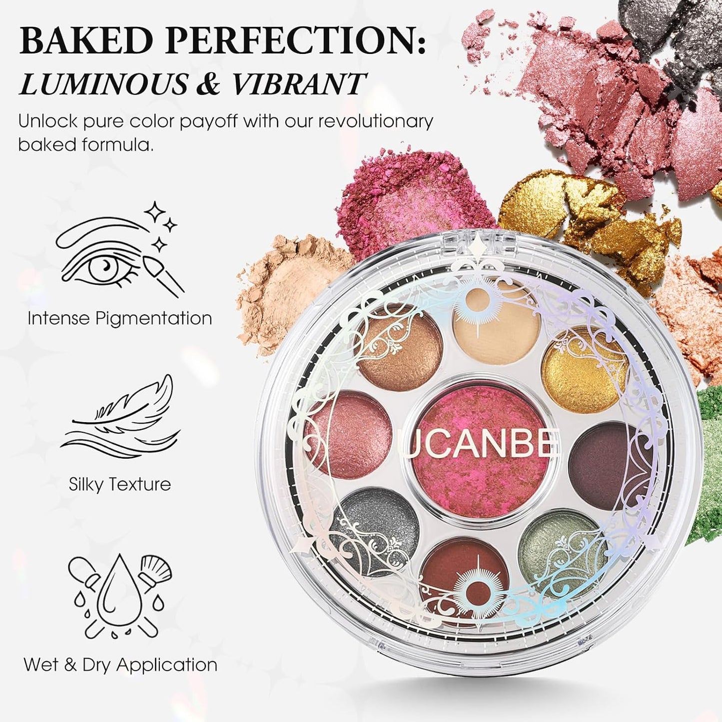 UCANBE Baked Eyeshadow & Blush Palette - High Pigmented Matte & Shimmer Makeup | Compact Design, 01 Medieval Banquet