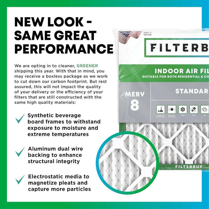 Filterbuy 16x25x1 Air Filter - MERV 8 Dust & Allergy Defense | 6-Pack, Electrostatic Pleated HVAC Replacement