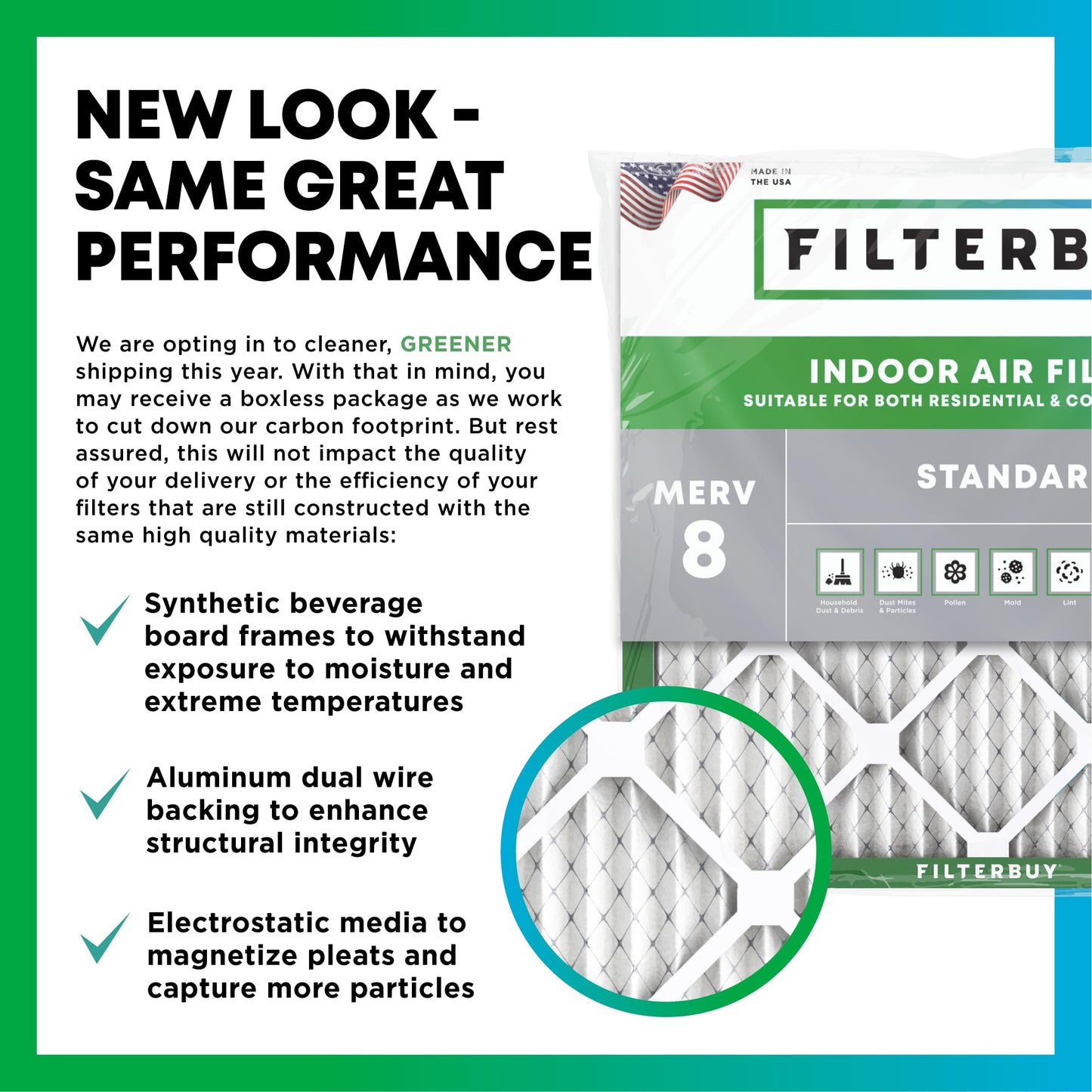 Filterbuy 16x25x1 Air Filter MERV 8 Essential Dust & Allergy Defense (4-Pack), Electrostatic Pleated HVAC AC Furnace Filters Replacement, Made in USA (Actual Size: 15.50 x 24.50 x 0.75)