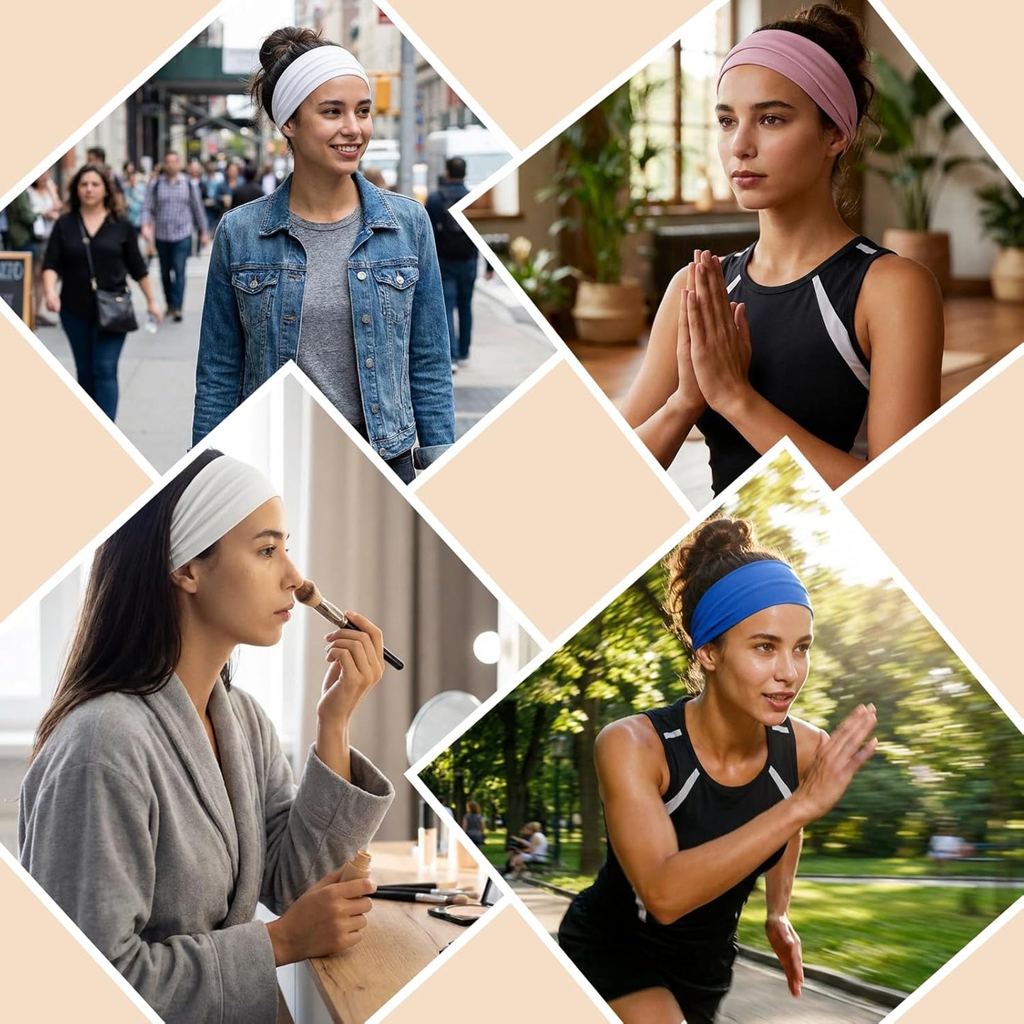 Wide Elastic Headbands for Women - 6 Pack Non-Slip Thick Sports Bands | Soft Knotted for Workout, Makeup & Spa